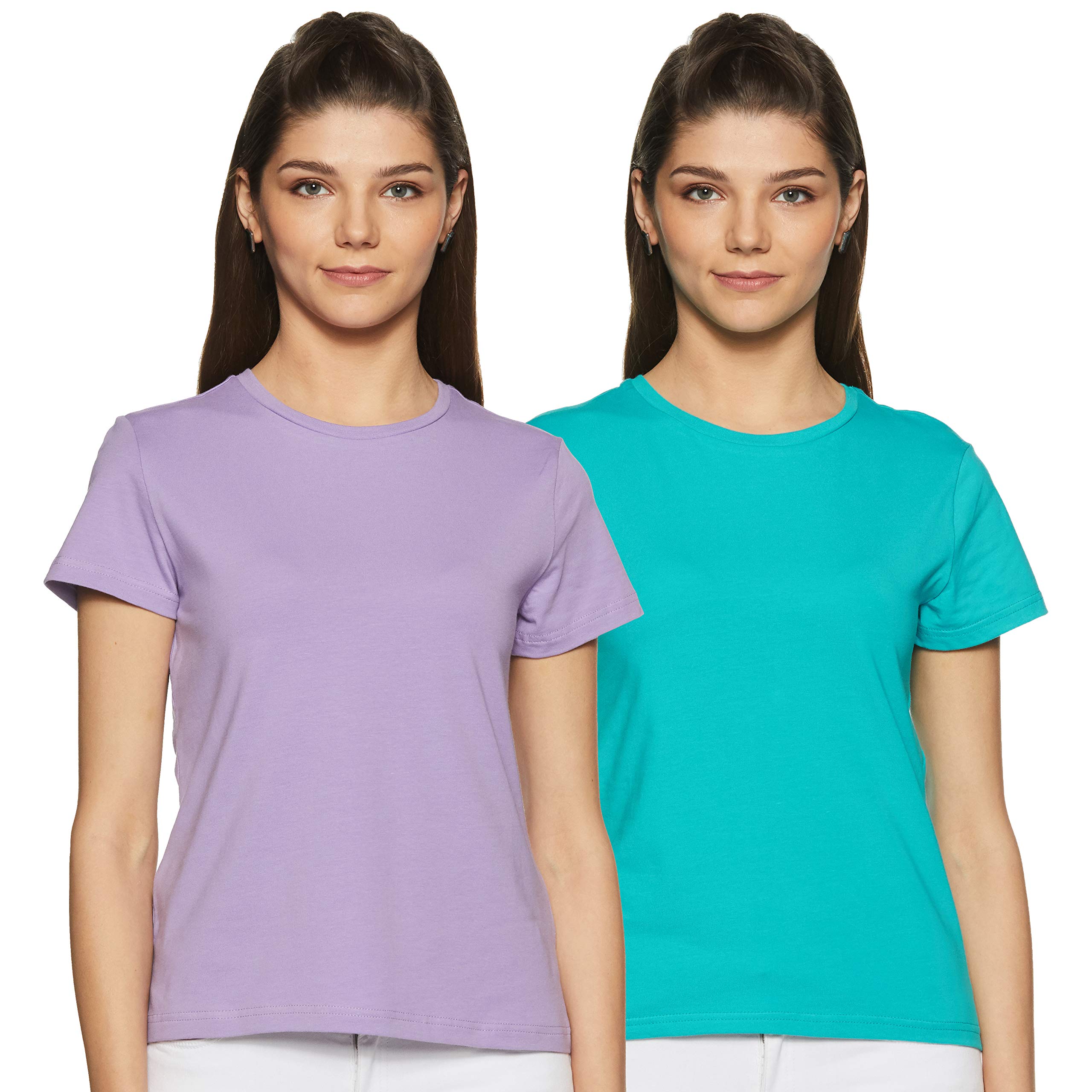 Amazon Brand - Symbol Women's Solid Regular Fit Half Sleeve T-Shirt (Combo Pack of 2)