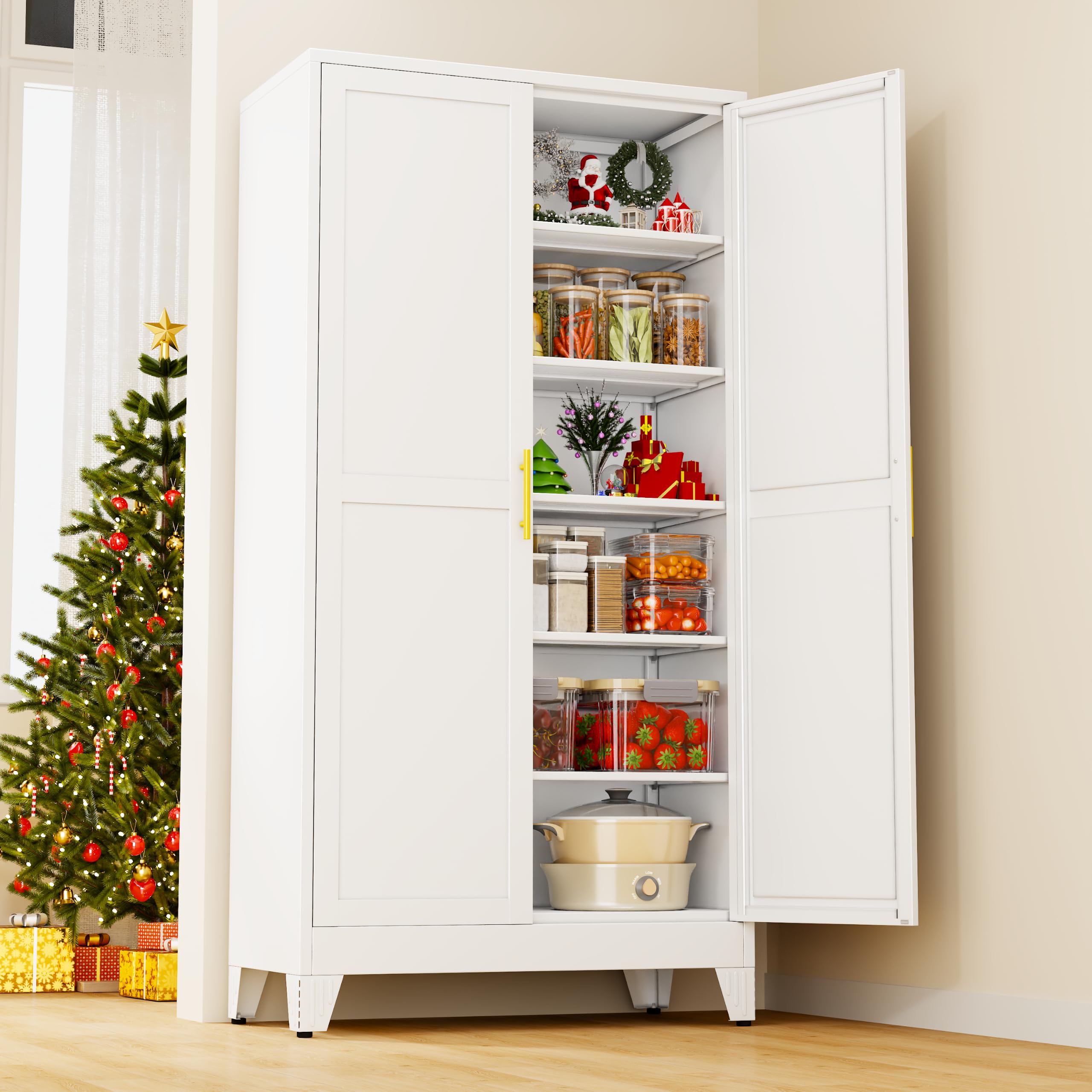 78.7" Tall Metal Pantry Cabinet, Freestanding Kitchen Storage Cabinet