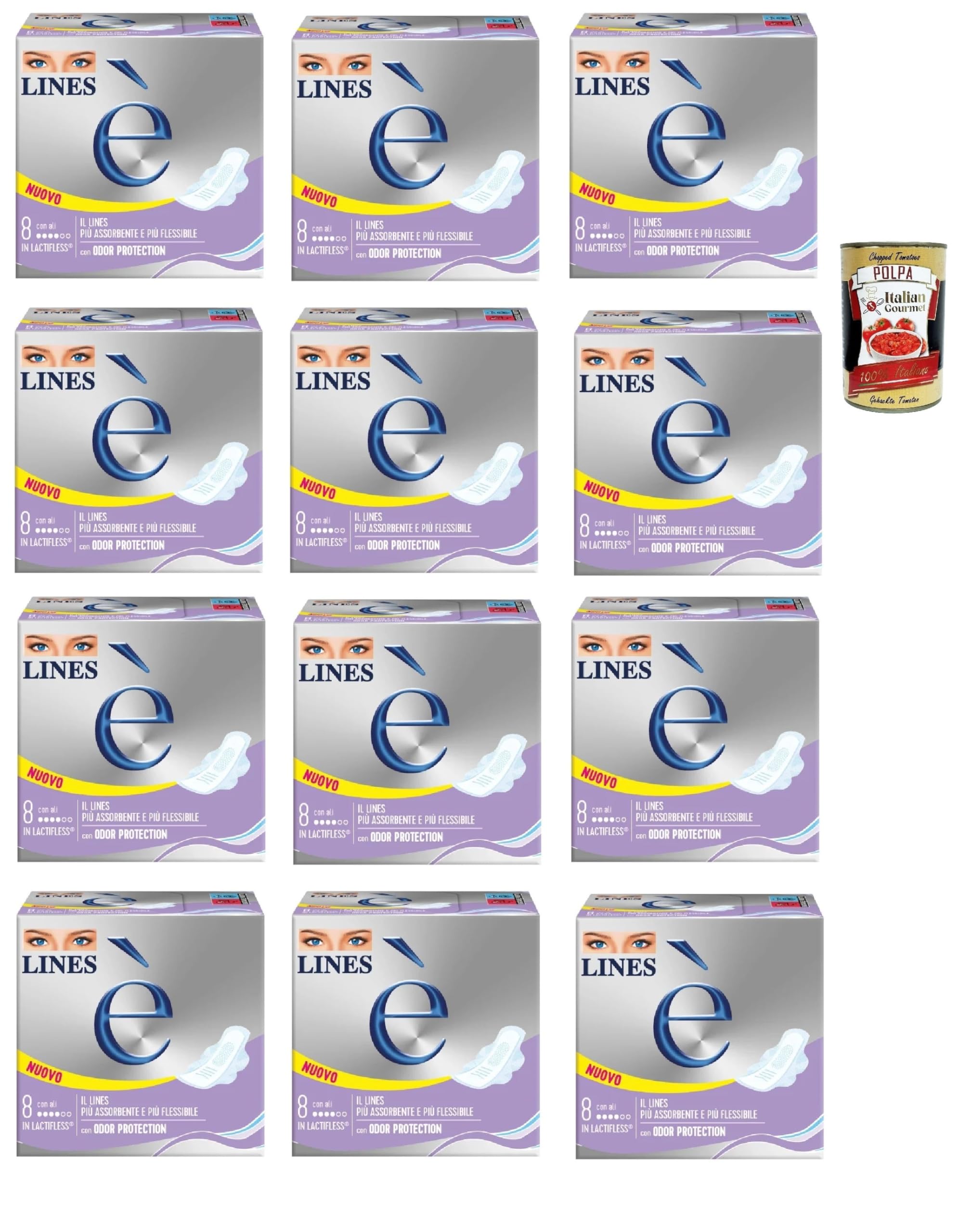 Italian Gourmet È Con Ali Assorbenti donna Binden mit Flügeln 12 x 8 St. | Lactifless saugfähig; protezione quotidiana, weich auf der Haut, diskret in der Tasche für unterwegs, + Kostenlos Polpa 400g