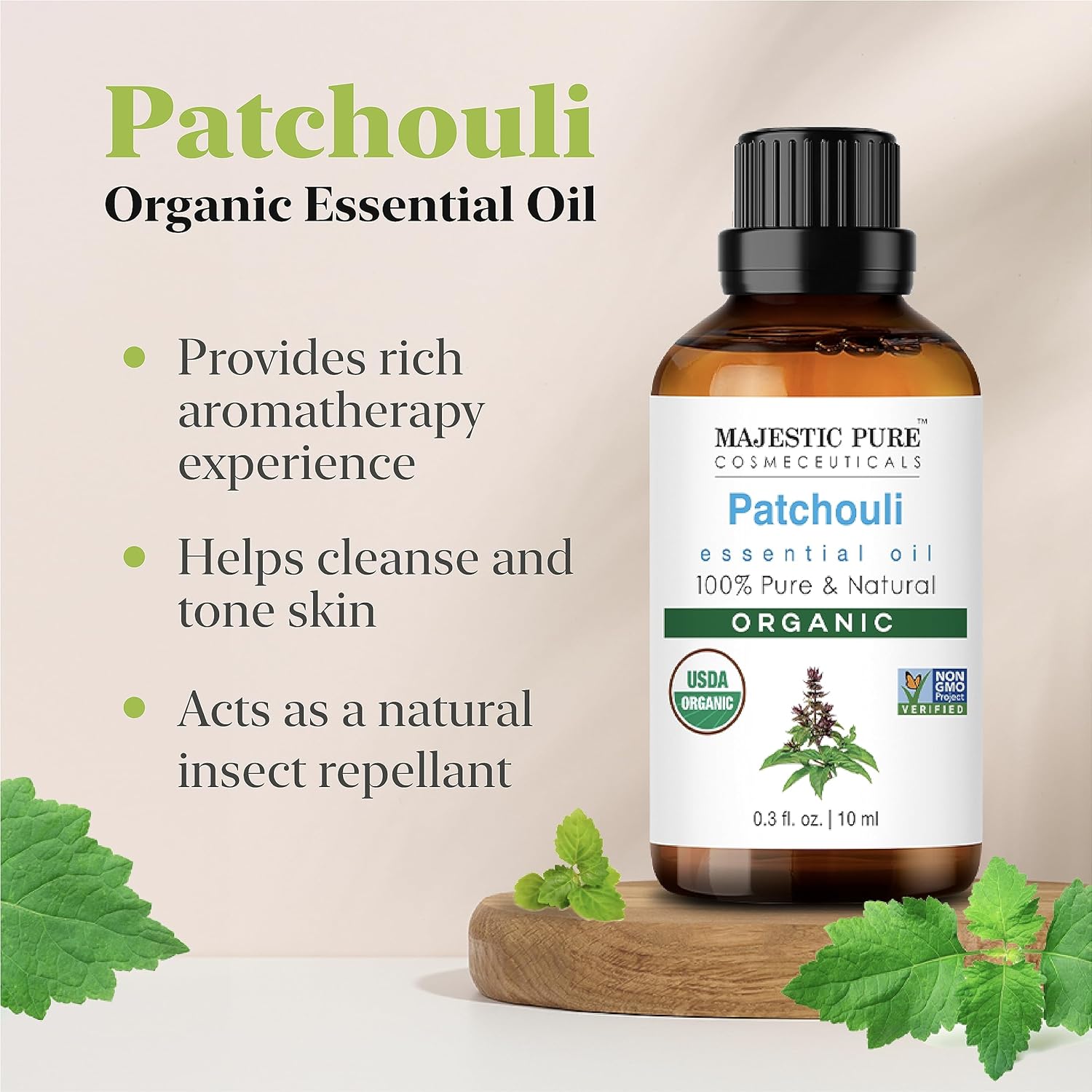 Majestic Pure Aceite esencial de pachulí orgánico USDA Aceite de - Main Image