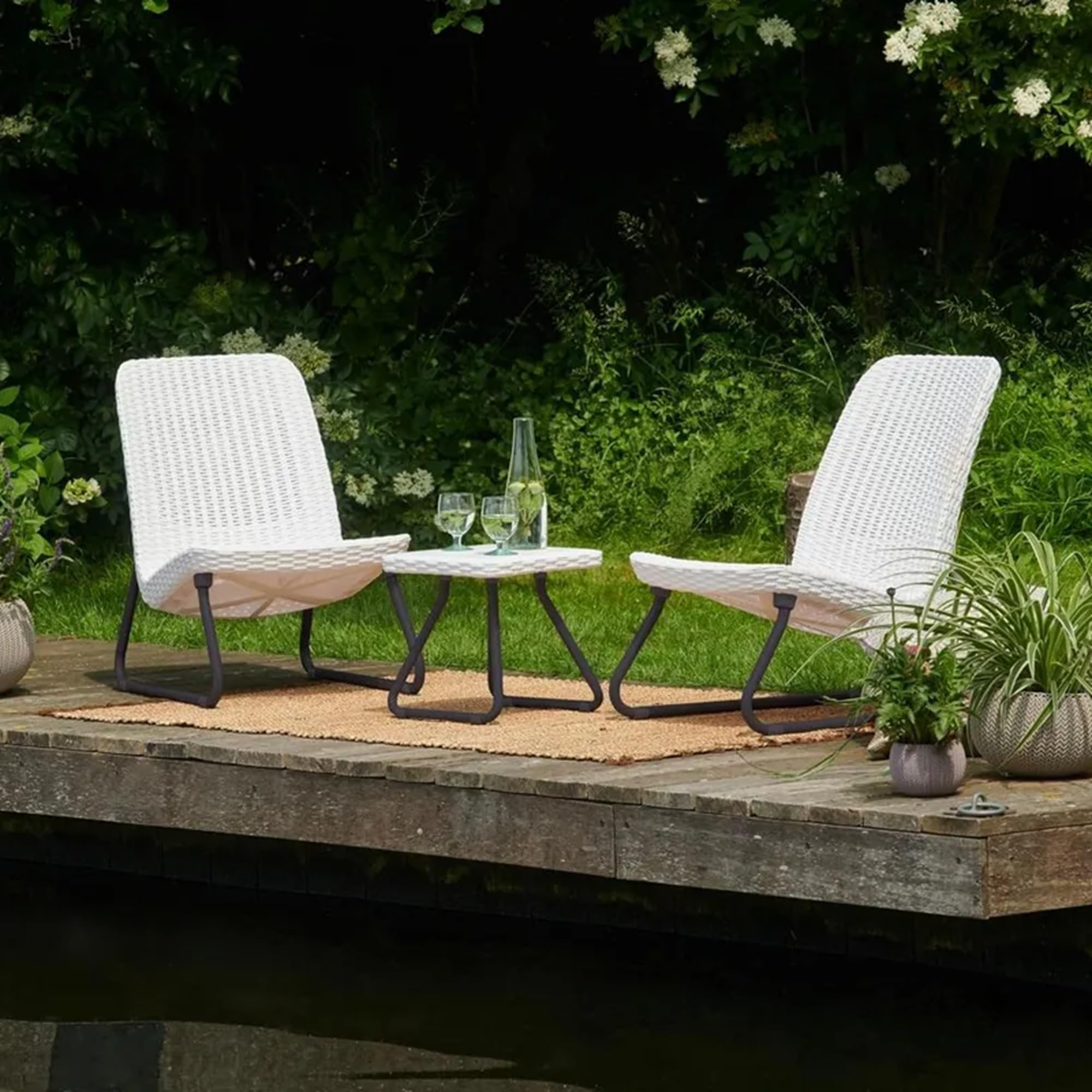 Keter 17197637 Lounge Set Rio, Rattanoptik, Kunststoff, weiß, Mittel