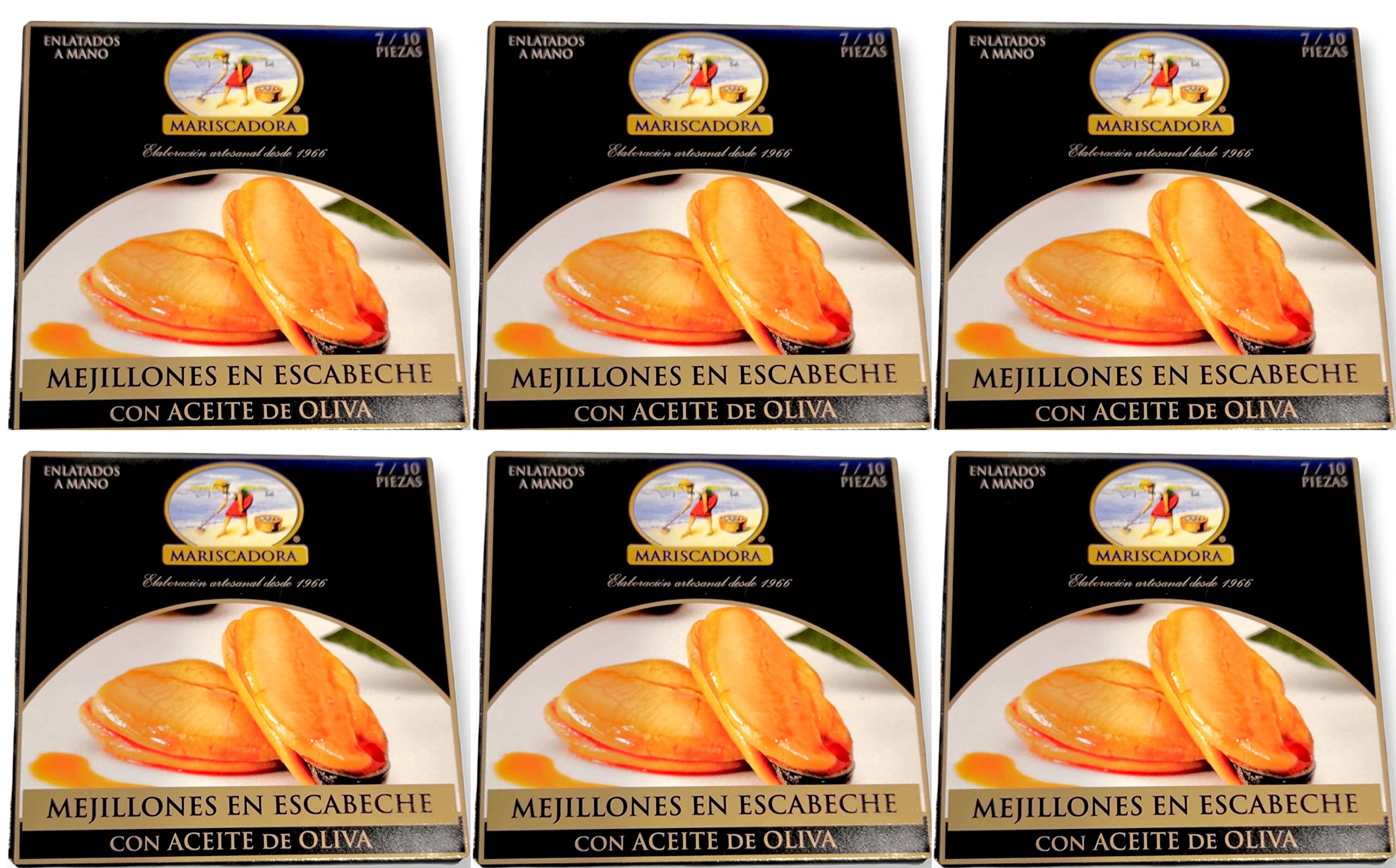 Mejillones en escabeche con aceite de oliva 7/10 piezas [PACK DE 6 UNIDADES] Mariscadora