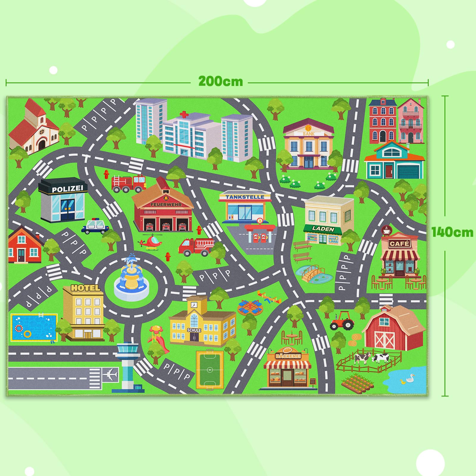 Rezutan Spielteppich Straße Kinder, Kinderteppich Spielzimmer 140X200cm | Kurzflor Waschbar & Rutschfest Teppich für Kinderzimmer Klassenzimmer, Spielzimmer, Schlafzimmer Spielteppich für Kinder