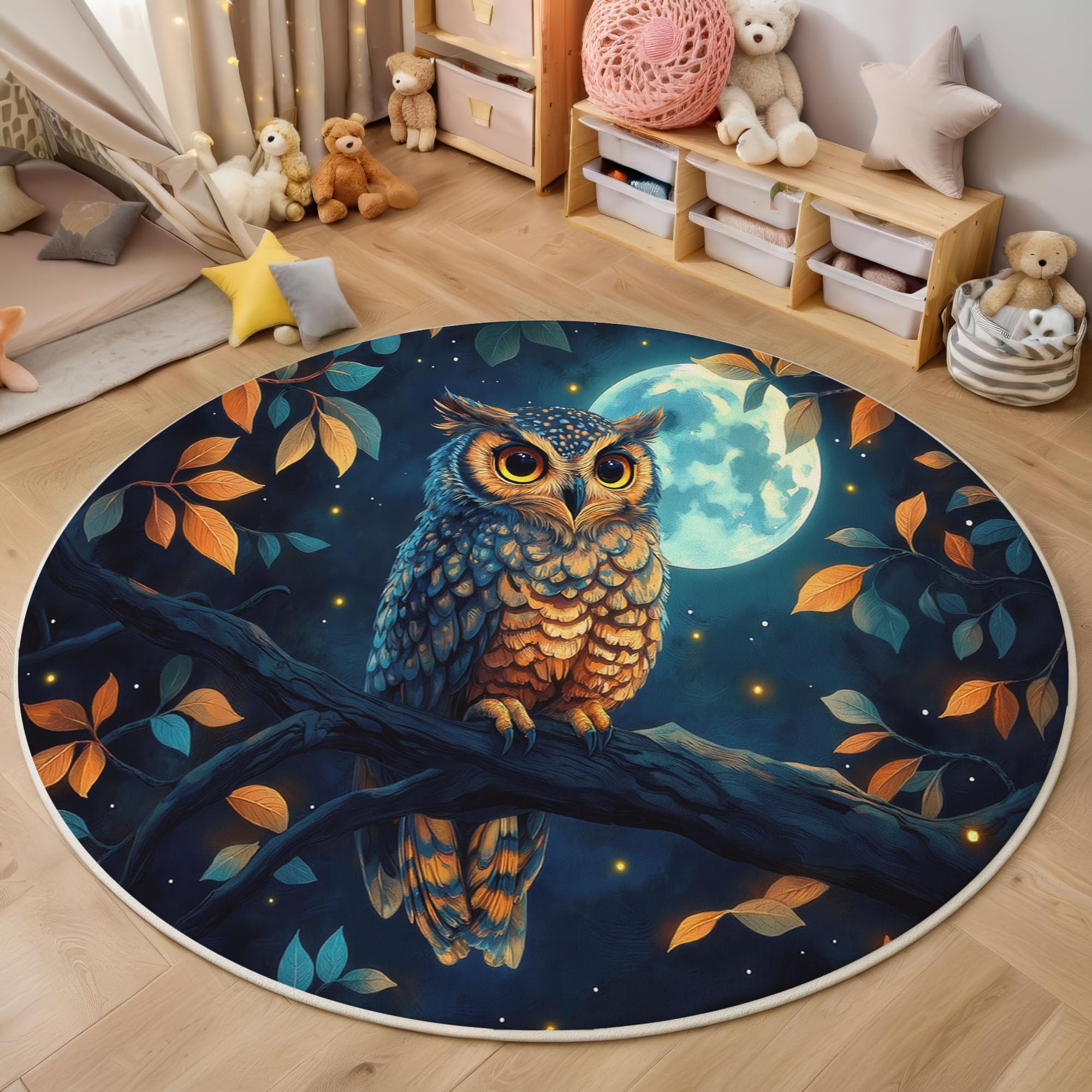Tapis de sol imprimé hibou feuille lune pour réchauffer l'ambiance du balcon