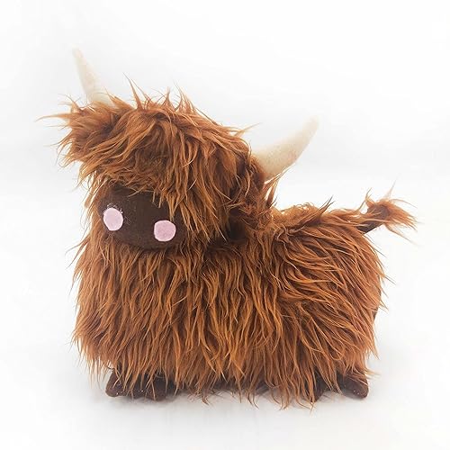 Lindos animales de peluche de vaca de las tierras altas, juguete de vaca esponjosa de peluche de granja escocesa, figuras de vaca escocesa,