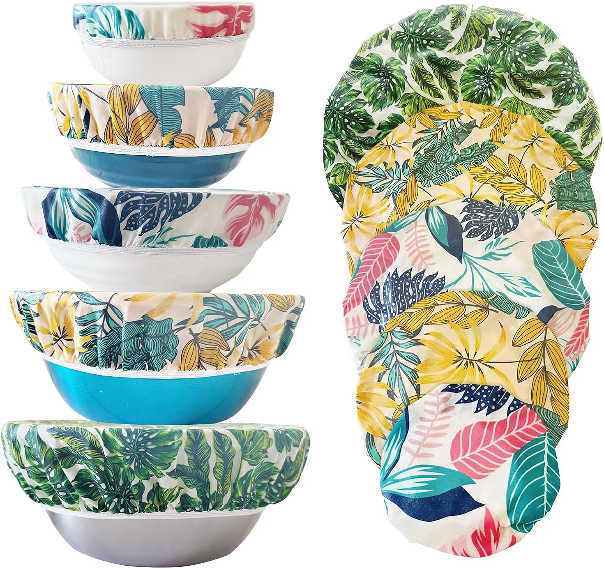 5 Pcs Eco-friendly Reusable Beewax Bowl Covers Cotton Cloth Storage Elastic Food Storage Covers For Food, Fruits and Leftover