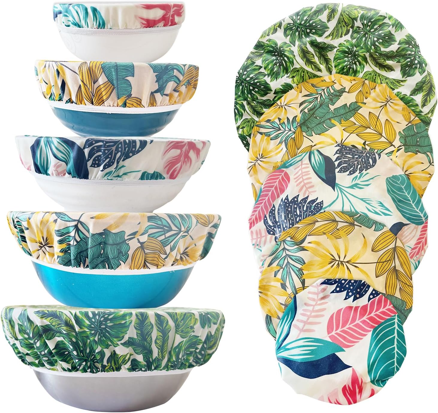 5 Pcs Eco-friendly Reusable Beewax Bowl Covers Cotton Cloth Storage Elastic Food Storage Covers For Food, Fruits and Leftover