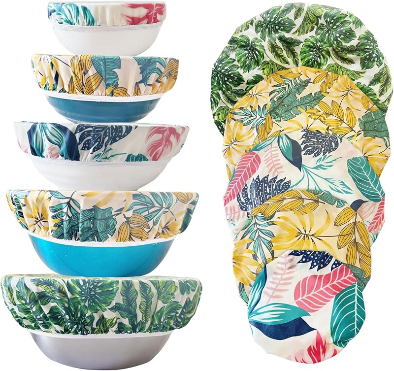 5 Pcs Eco-friendly Reusable Beewax Bowl Covers Cotton Cloth Storage Elastic Food Storage Covers For Food, Fruits and Leftover