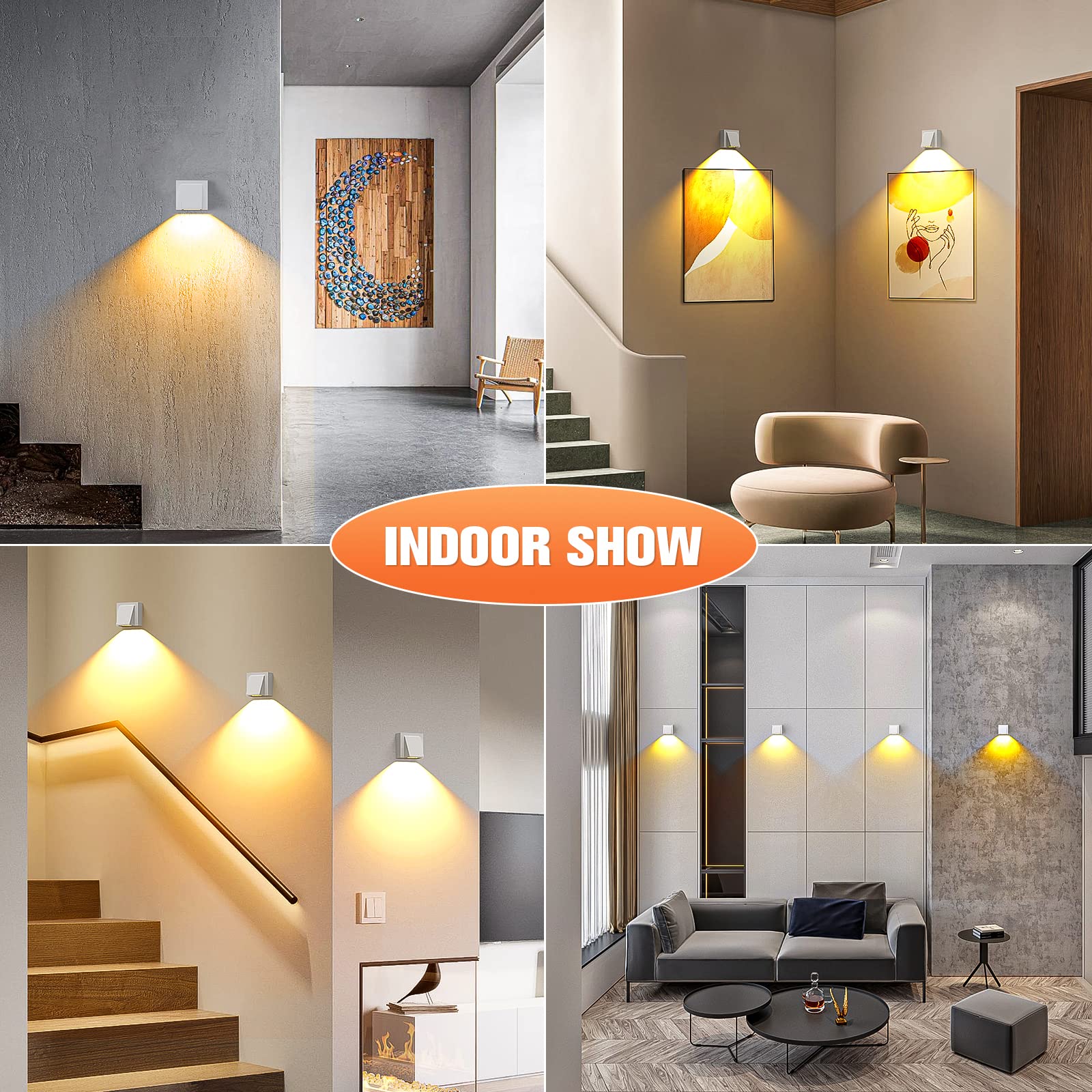 YrgePowk 4 Pezzi Applique da Parete Interno Bianco Caldo 3000K, Lampada da Parete LED 6W 500LM Design Moderno IP54 Impermeabile Aapplique da Esterno in Alluminio - Bianco
