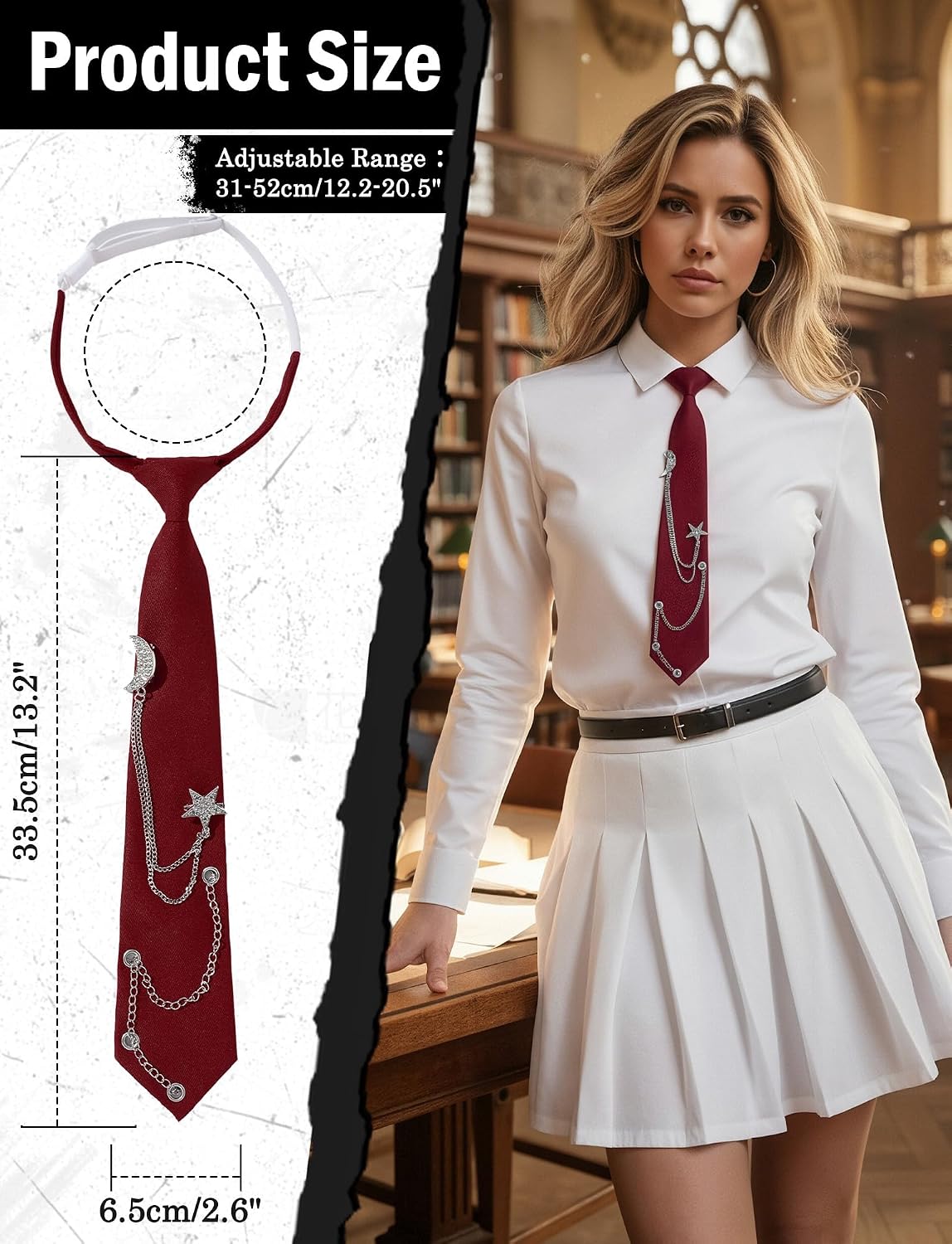 FEOYA Ties for Women Men Metal Chain Necktie Pre-Tied Adjustable Black Tie for Uniform School Shirt Accessory