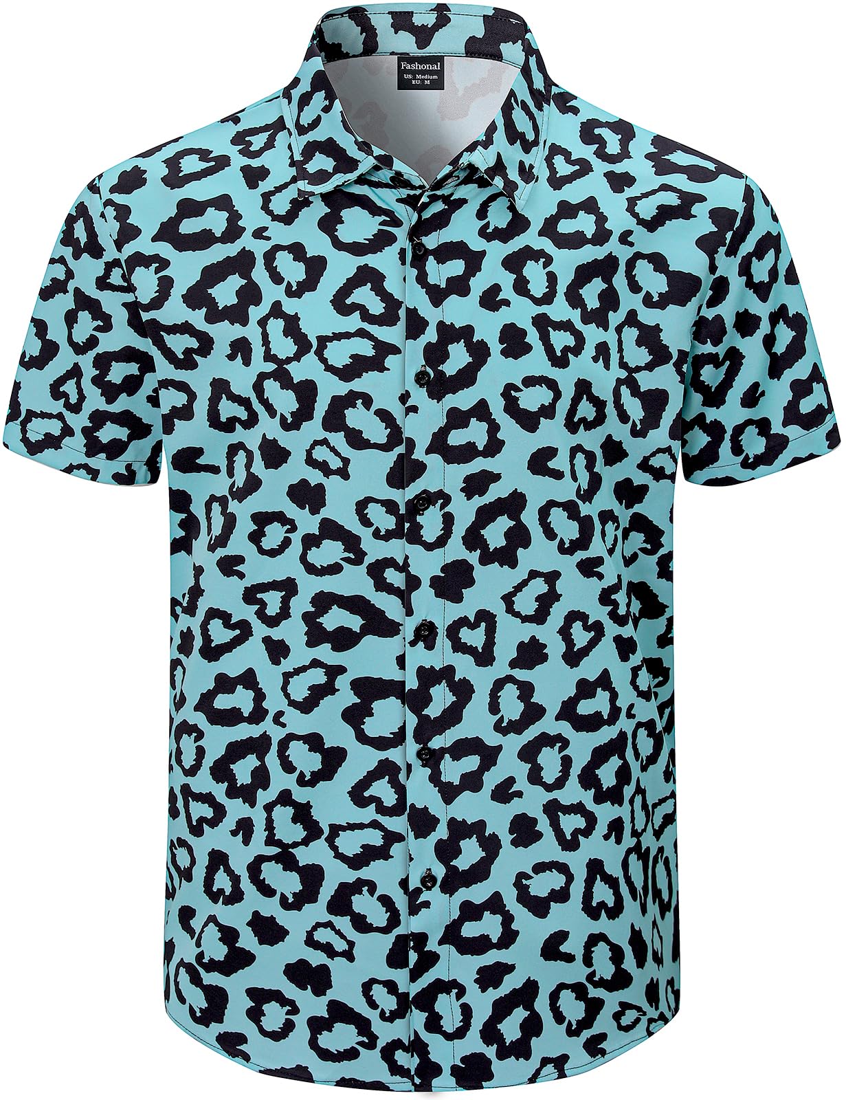 Fashonal Men's Animal Print Novelty Button Down Hawaiian Shirt, S-4XL, Leopard_blue, XL