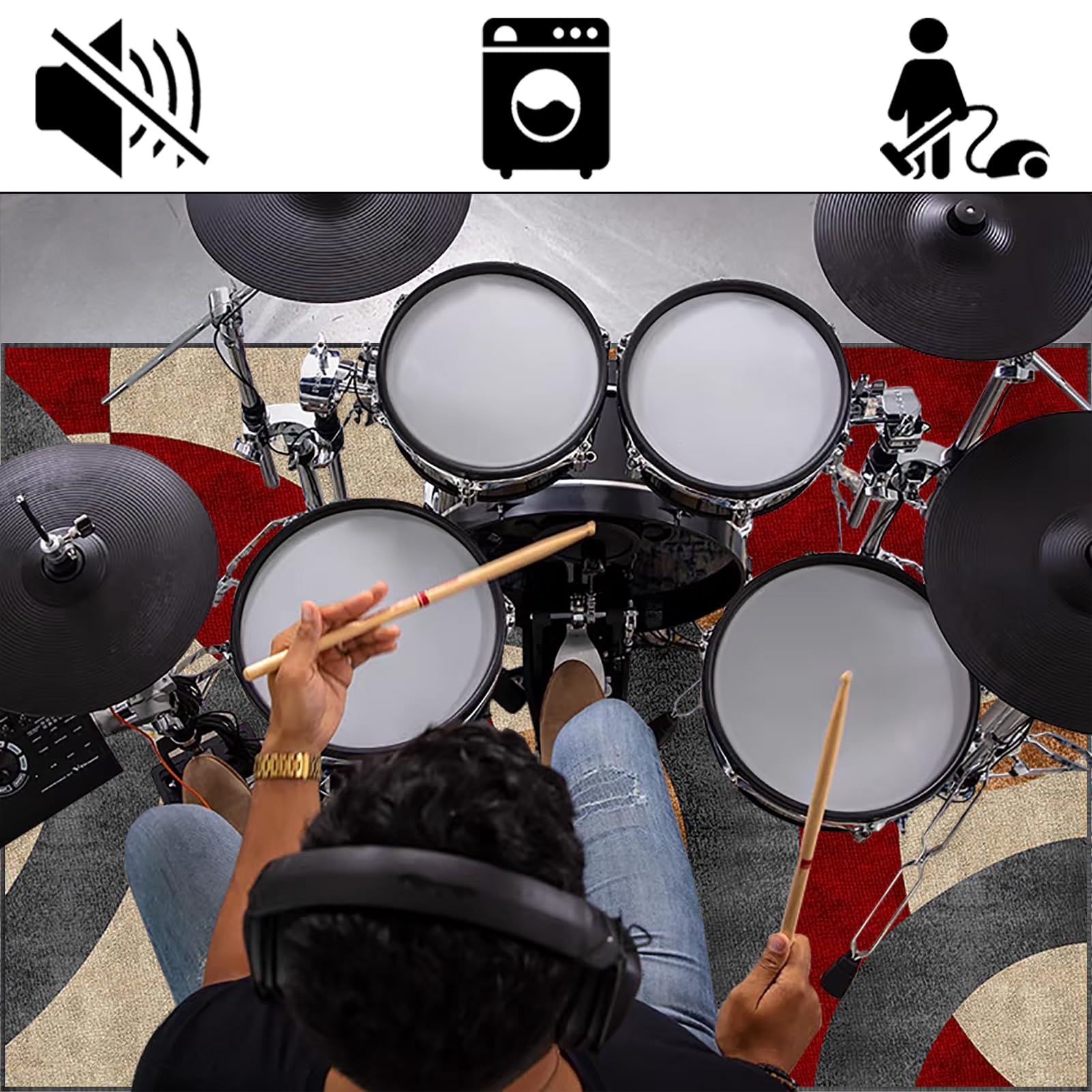 Alfombras Acusticas Electronica, Alfombra de Batería Acústico, Alfombra para Bateria Antideslizantes, Tapete de Tambor, Alfombra Bateria, Alfombrillas Insonorizada, Alfombra de Tambor 120 x 80 cm