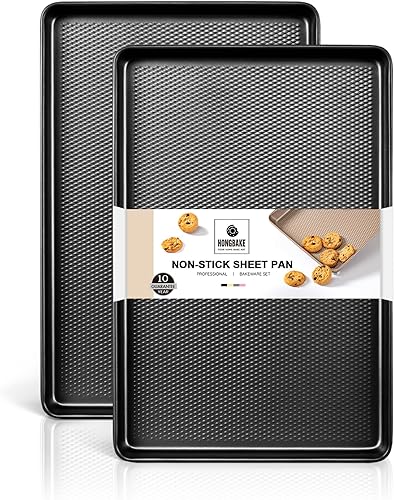 Miniatura 16 de HONGBAKE Paquete de 2 bandejas de un cuarto de hoja para hornear antiadherentes, bandeja de galletas comerciales para hornear con superficie