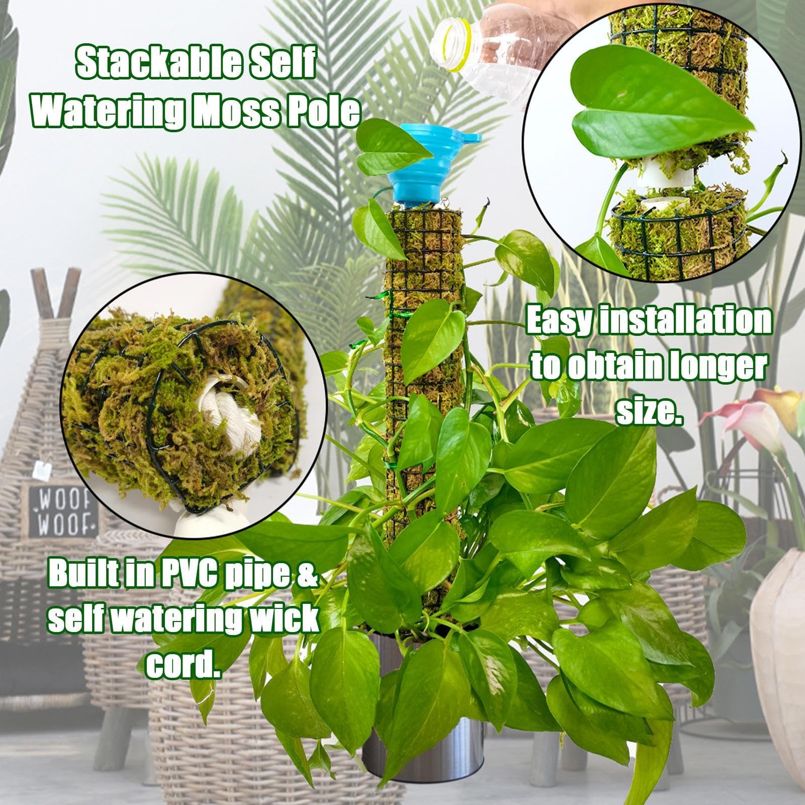 Tutores para Plantas | Estacas para Plantas Trepadoras | Tótem Musgo Poste Musgo Musgo Sphagnum Apilable Tutores con Autorriego para Sostener Plantas de Interior
