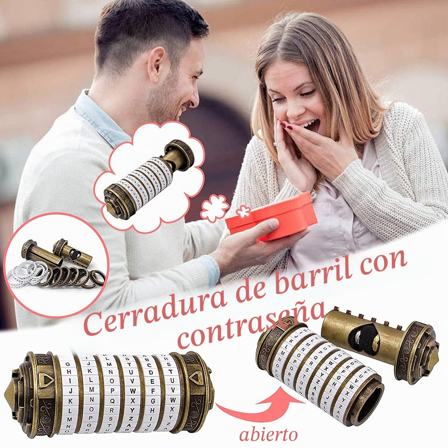 Da Vinci Code Cryptex San Valentin Regalos Originales Hombre Mujer de cumpleaños Mini Bloqueo de Metal Regalos Cryptex Lock para Amigo Novio Novia Parejas Invisible Madres Padres
