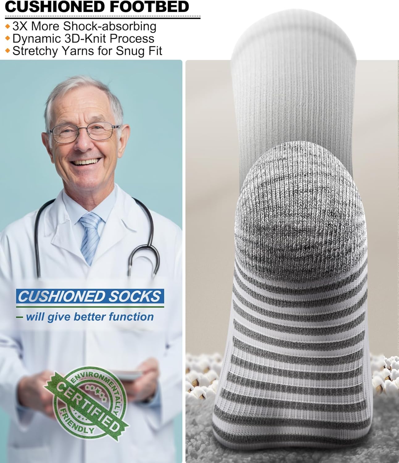 BULLIANT Men Socks,Athletic Crew Socks Compression For Men Sports Running Cushioned Footbed Non-blister Toe Brethable Wicking - Image 4