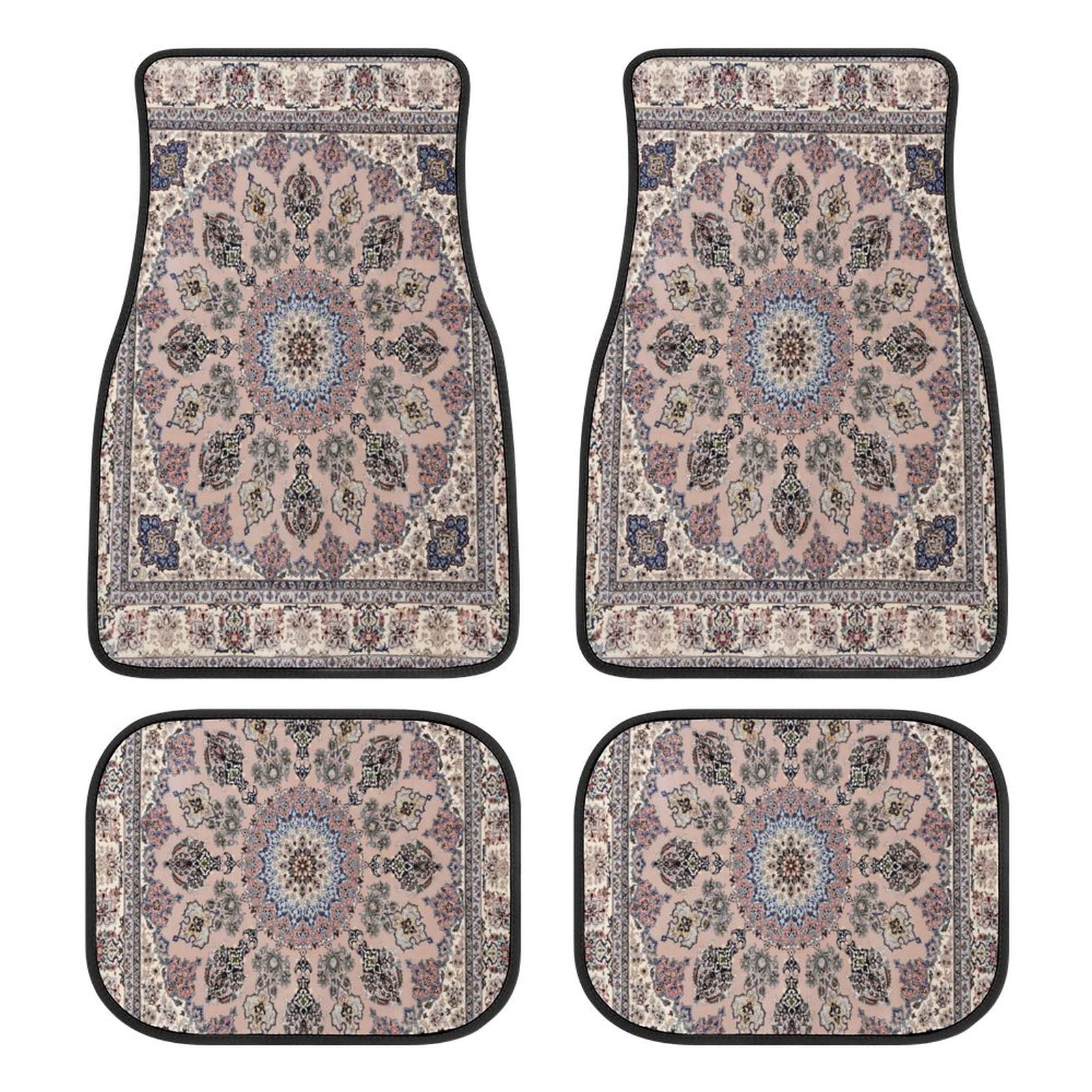 Antique Persian Pattern, Blue Oriental 4 Pieces Car Floor Mats Car Carpets Full Sets Universal Fit For SUV, Vans, Sedans, Trucks All Weather Protection Auto Foot Carpet