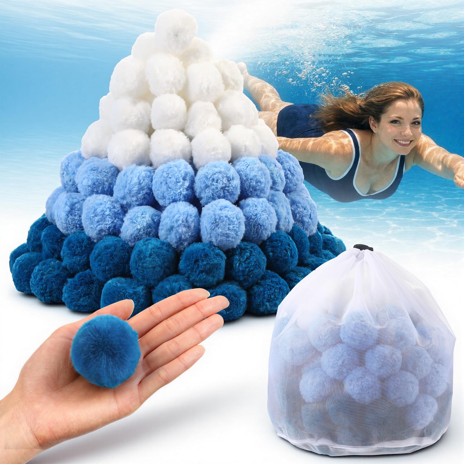 Balles filtrantes réutilisables de 1,8 kg pour filtre à sable, 3 couleurs pour piscine, baignoire, spa, aquarium, nettoyage de la saleté