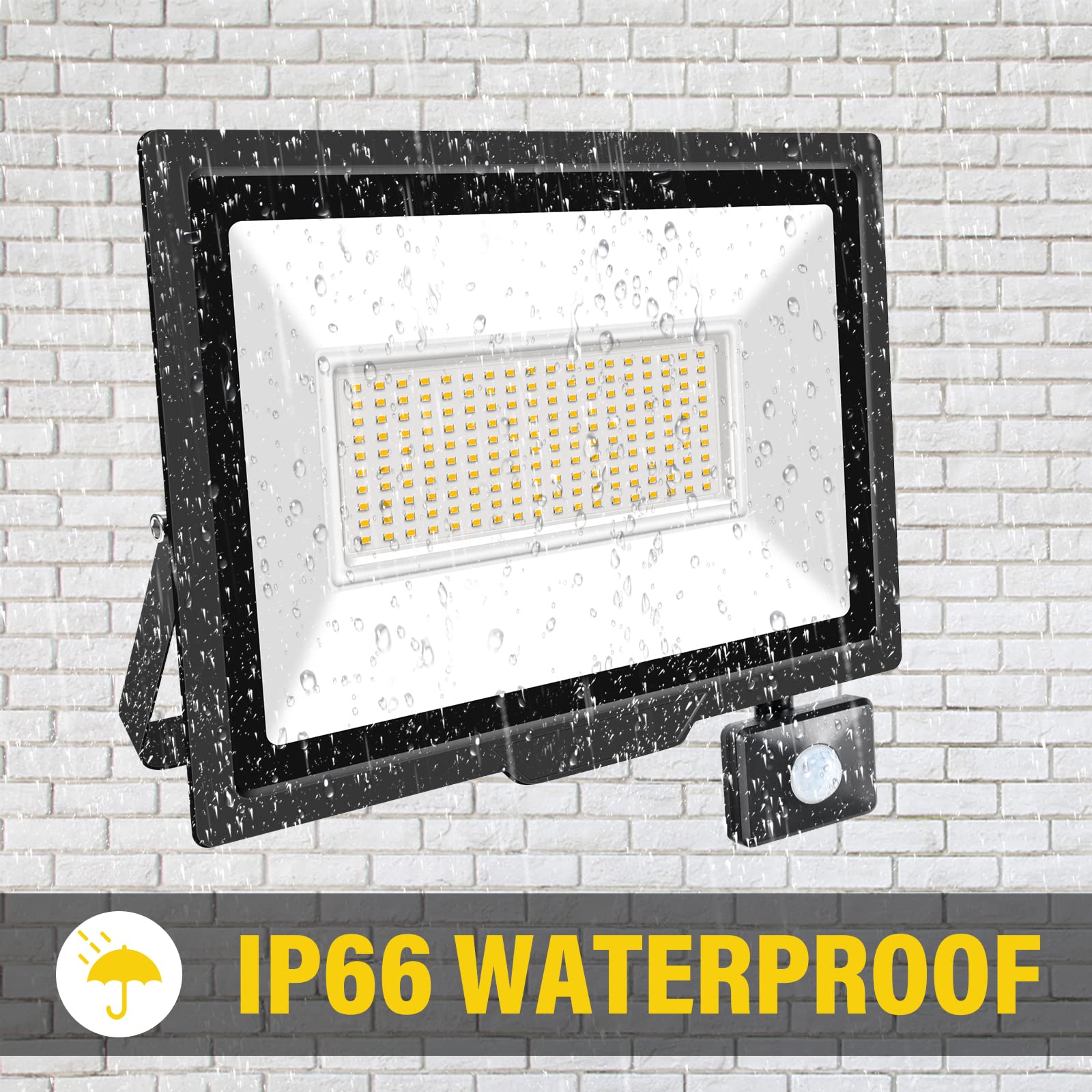 SKYWORLD Fari LED da Esterno,150W Faretto LED da Esterno con Sensore di Movimento 1 pezzi,Bianco Caldo Super Luminosa Faro LED Esterno per Interno Esterno Giardino Cortile Partito