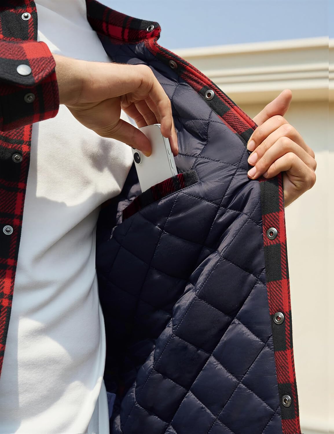 MAGNIVIT Men's Flannel Shirts Long Sleeve Quilted Flannel 5 Pockets Jacket for Men Thermal Plaid Shirt Winter Shacket - Image 4