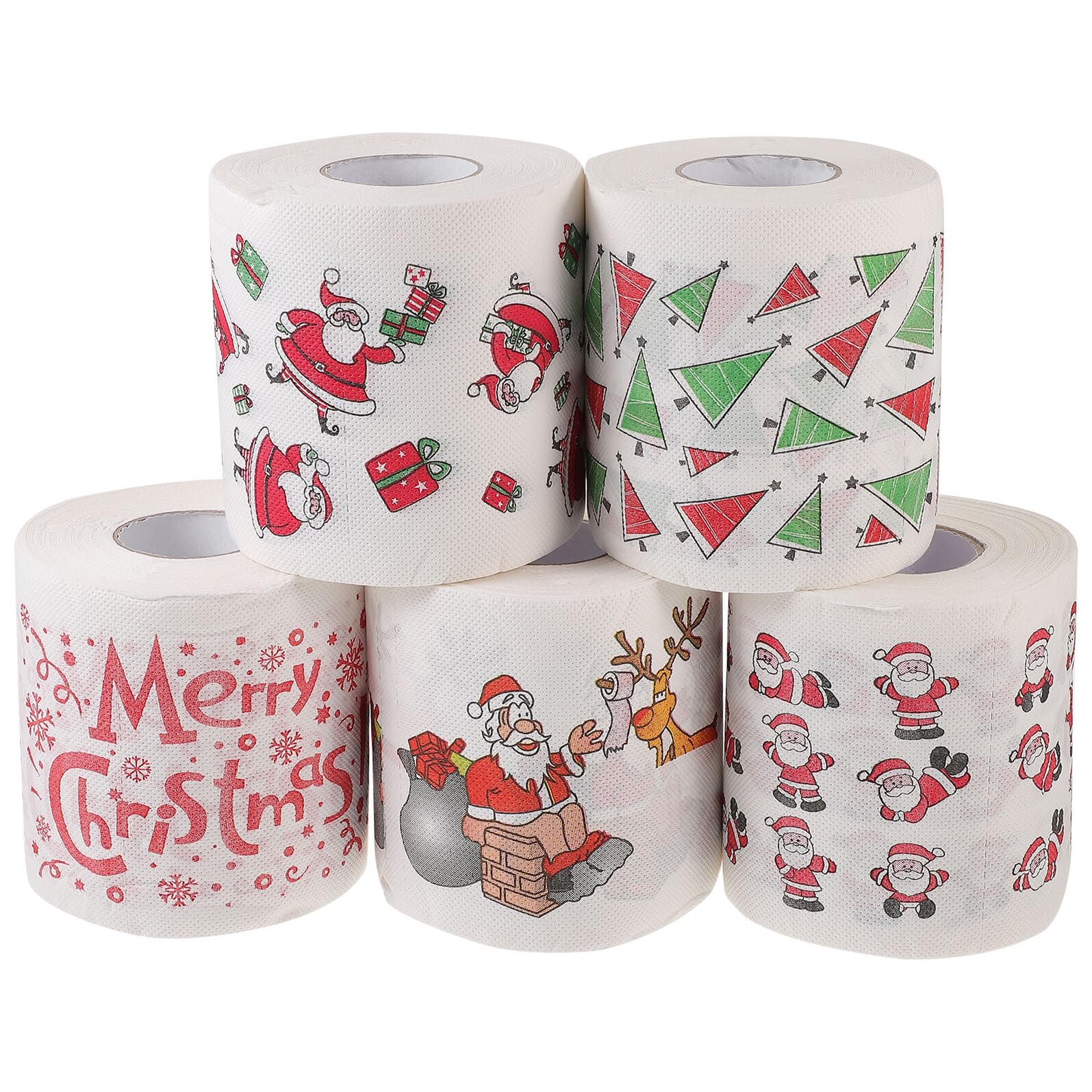 Hohopeti 5 Rollen Weihnachtsmotive Toilettenpapier Einweg Papierservietten mit Festlichen Motiven Wie Weihnachtsmann Geschenkbox und Tannenbaum Hochwertige Saugfähige Einweg-napkins für