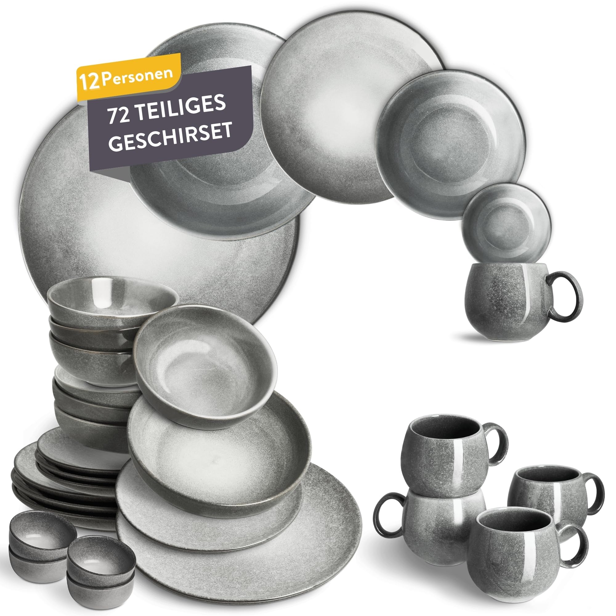SPRINGLANE Geschirrset Misty Cliff 72-tlg., Steingut Tafelservice für 12 Personen