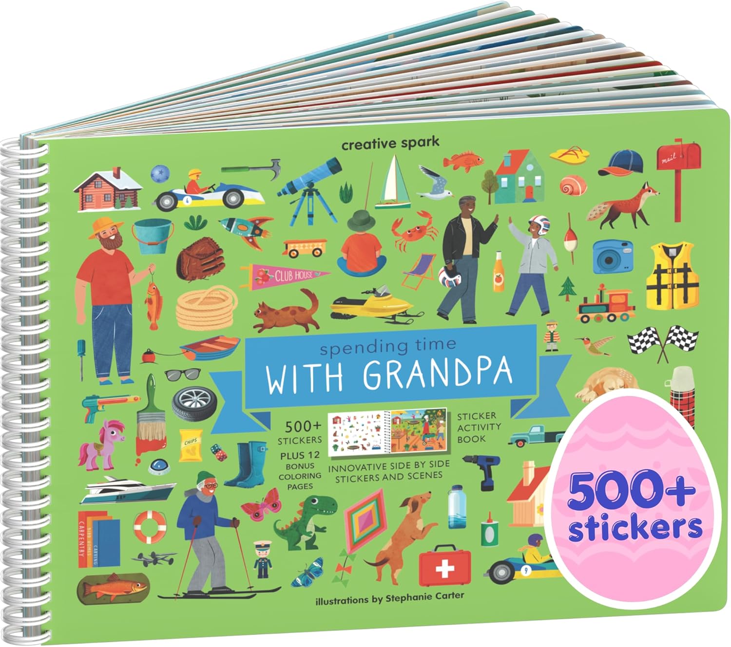 Spending Time with Grandpa 500+ Kids Sticker Book by Cupkin Fun Toddler Travel Activity Coloring and Sticker Book, 12 Coloring Pages & Scenes for Children of 2–8 Years, Valentines Gifts for Kids