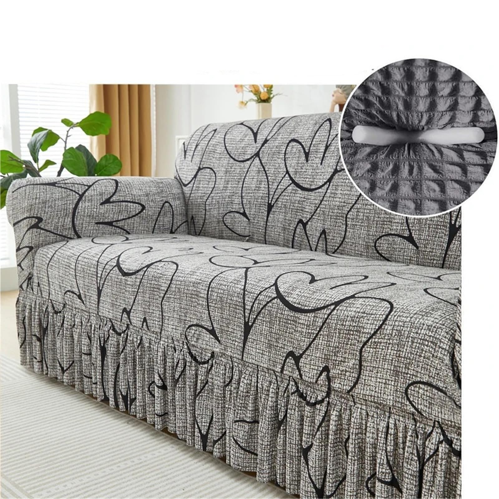 Printed Ruffled Skirt Sofa Covers for Living Room Stretch Couch Cover Furniture Protector Easy Fitted Washable Gonna copertura divano(Color 31,3-seater 190-230cm)