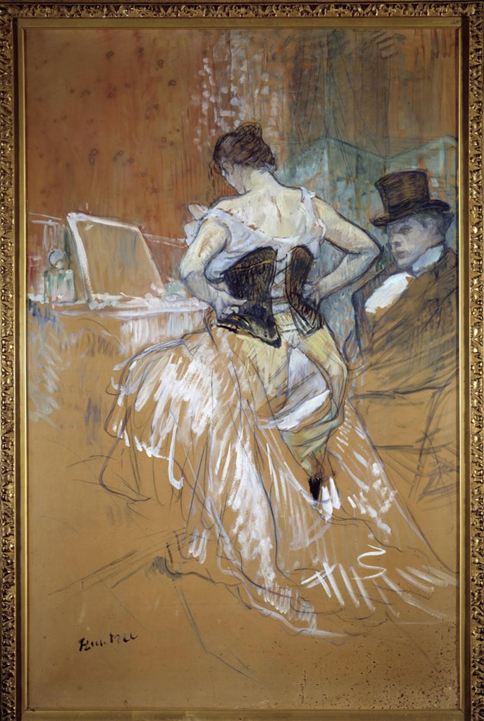 RZHRHJES Vintage Wall Art Picture on Canvas Wall Art Poster the Woman in the Corset Prostituee Dresses in Front of Her Client in a Brothel by Henri De Toulouse Lautrec for Office Decor 60x90cm
