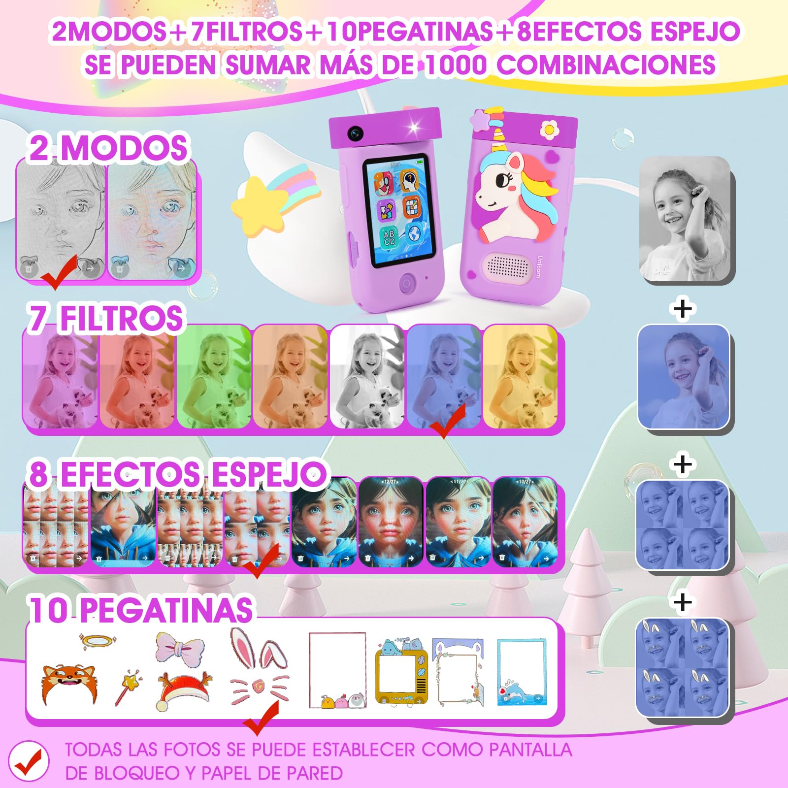 ARNSSIEN Cámara Digital A200 con Objetivo Giratorio 180° Vídeo 1080P, Pantalla Táctil y Funda de Silicona Cumpleaños para Niños de 3 a 8 Años