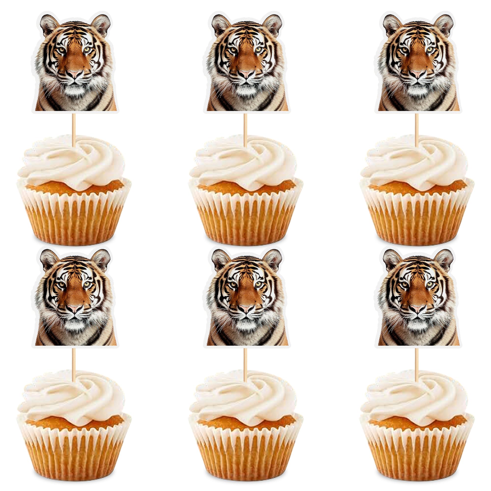 Blumomon 24 Pieces Tiger Cupcake Topper Jungle Safari Animals Cake Decoration Animal Figure Cake Topper Picks for Baby Shower Children's Birthday Party Supplies โ image 1