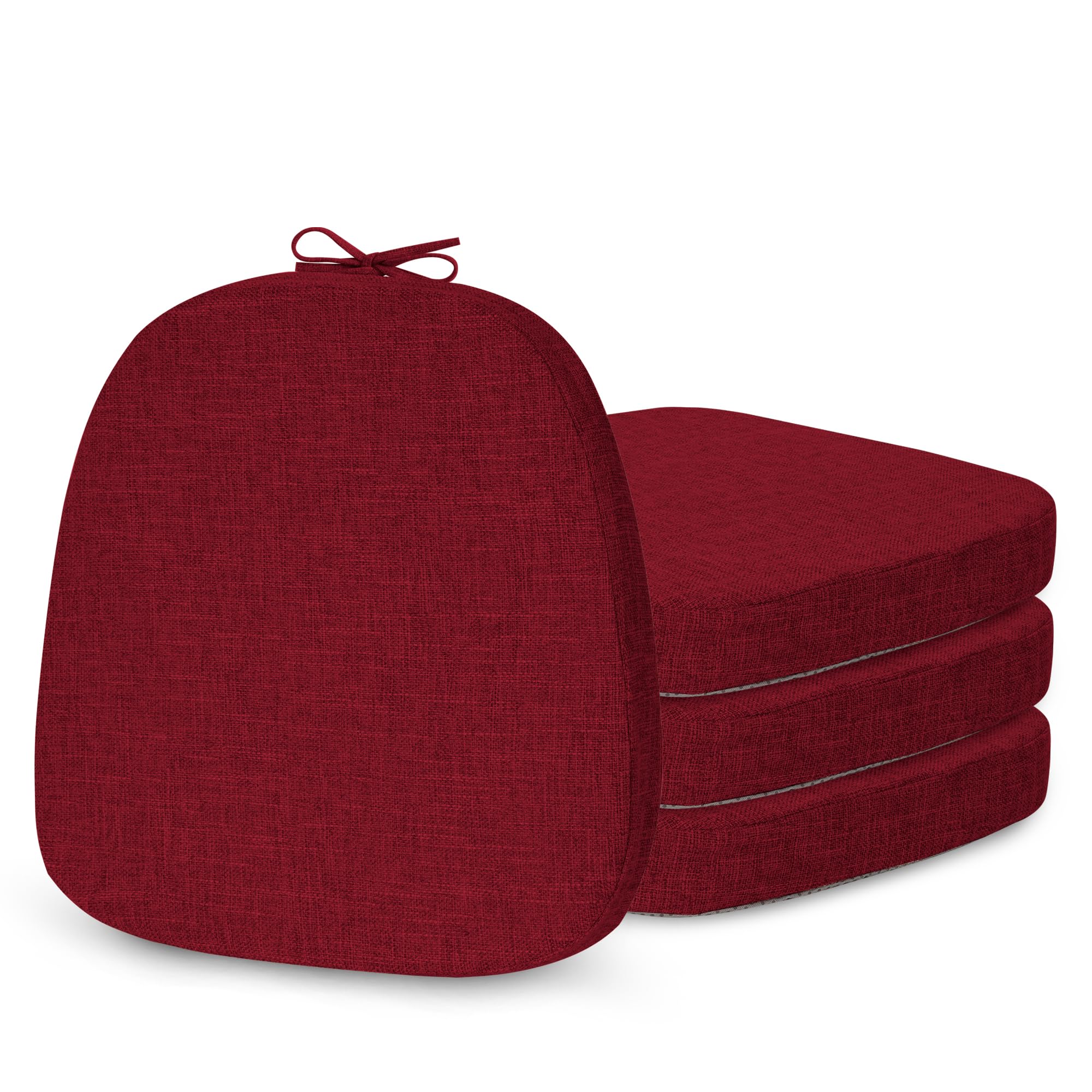 ELFJOY 4 Pack Chair Cushions for Metal Chair Memory Foam Non Slip Chair Pads with Ties Comfortable Indoor Seat Cushions for Kitchen Chairs 14"x14"x2"