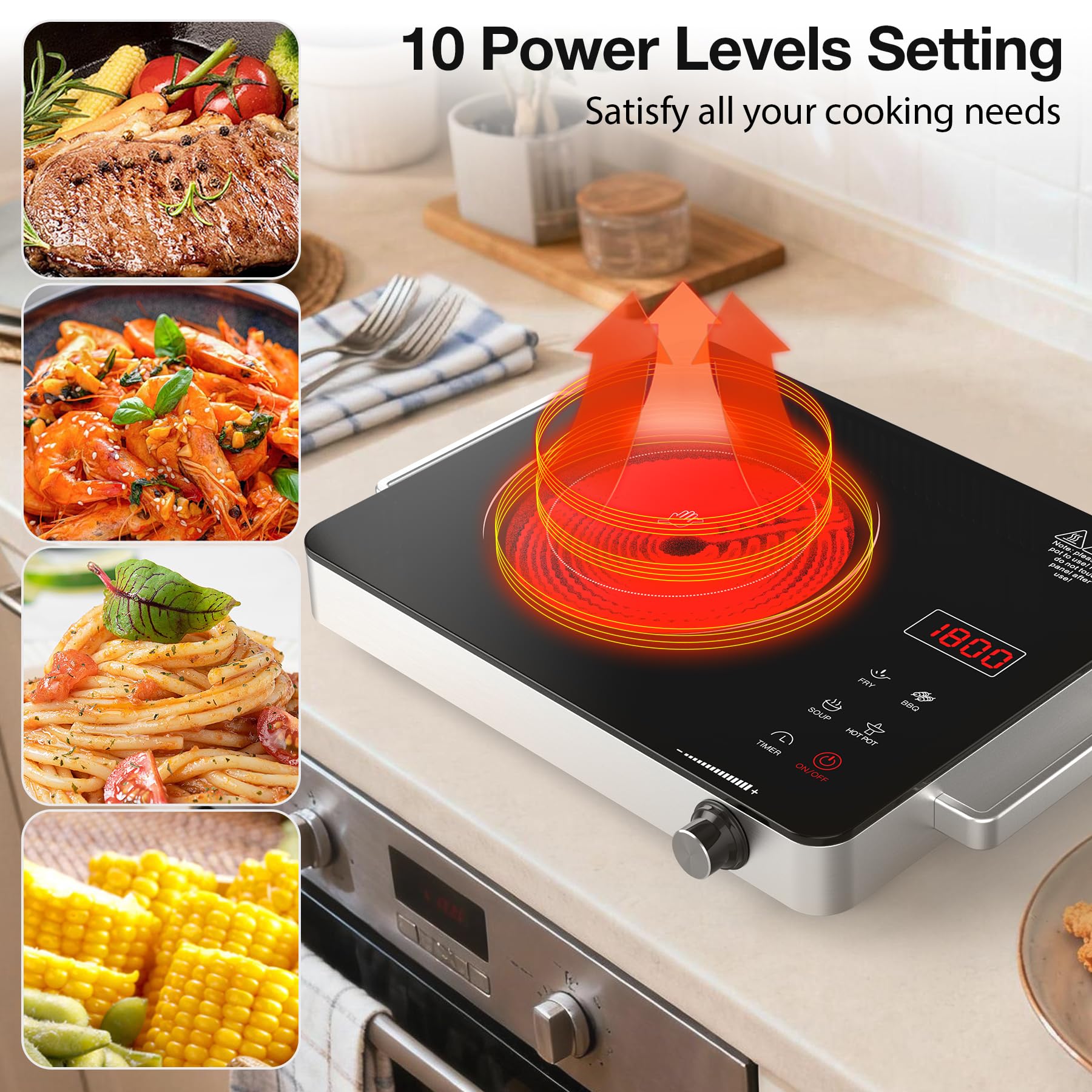 WABK 1800W Single Portable Electric Cooktop, 110V Hot Plate Countertop Burner with LCD Sensor Touch, 10 Temperature Setting, LED Display, Kids Safety Lock, Auto Shut off Function for Home Camping
