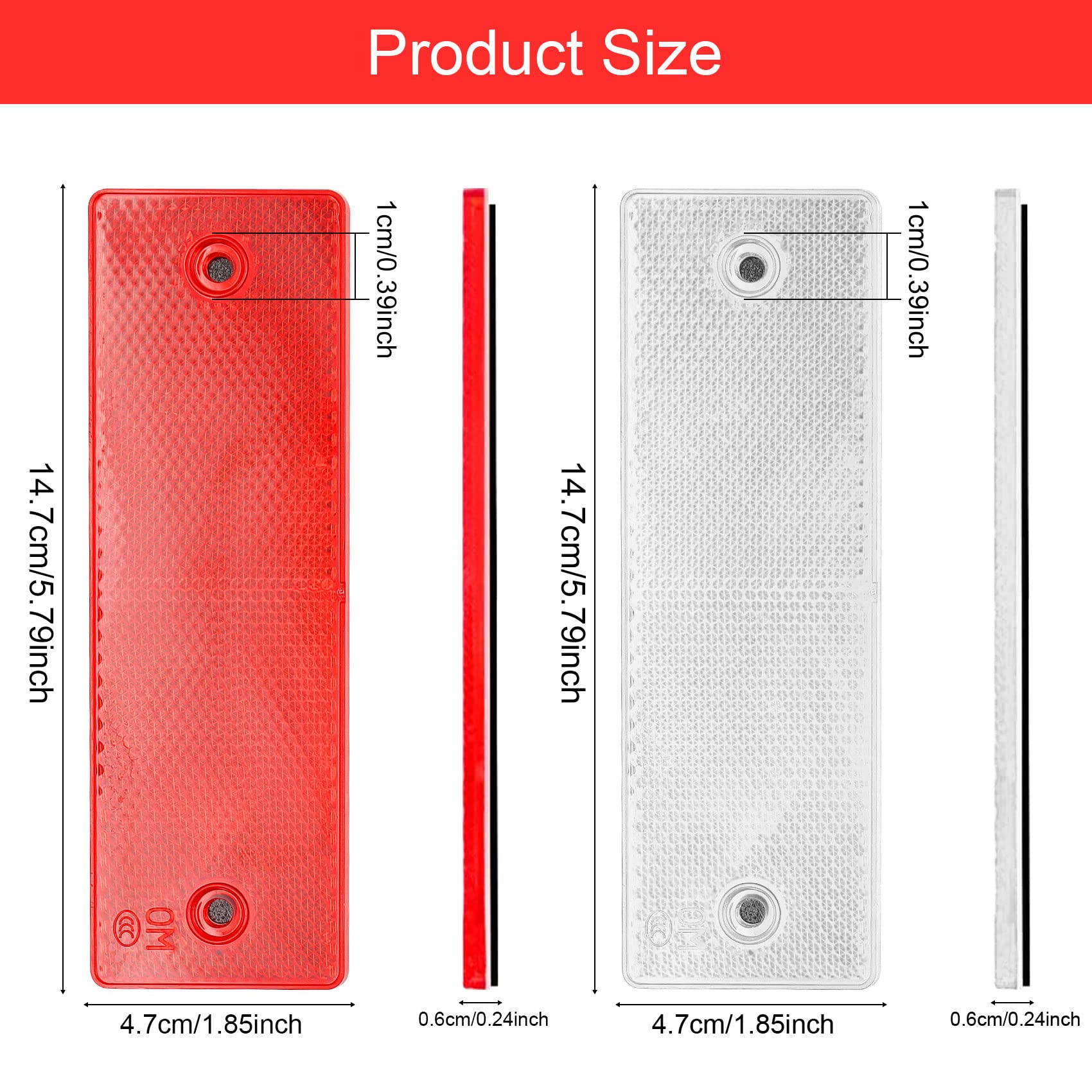 Abnaok 10 Riflettori Retrattili Autoadesivi Per Rimorchi, Moto E Camion, Rosso E Argento, 15x5 Cm
