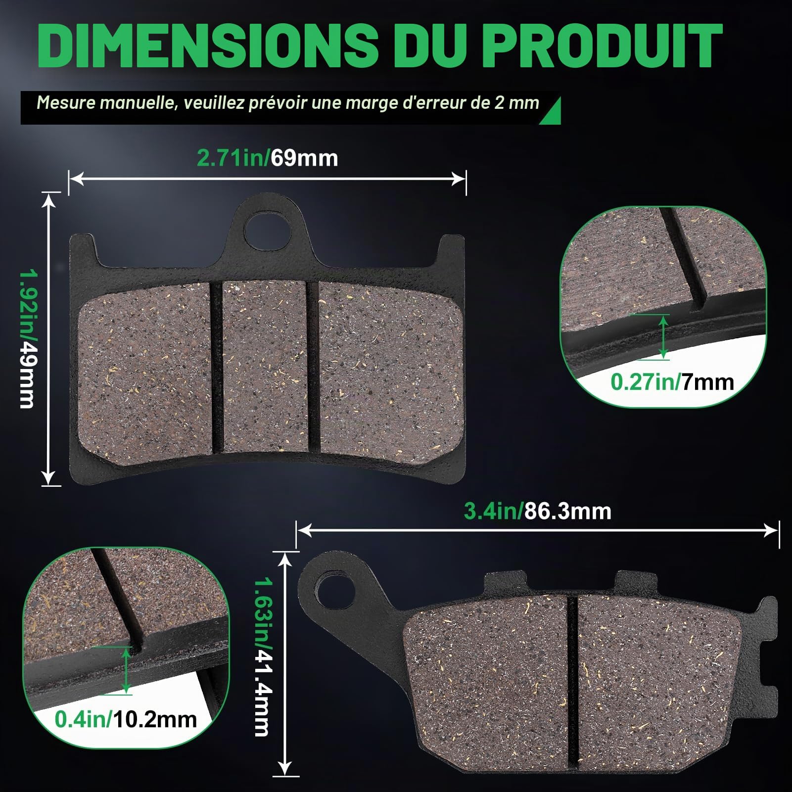 Plaquettes de frein avant et arrière compatibles avec YZF R6 600 2003-2016 / FZ6 Fazer S2 2007-2009 / FZS 1000 2006-2014 / FZ1 Fazer 2006-2015