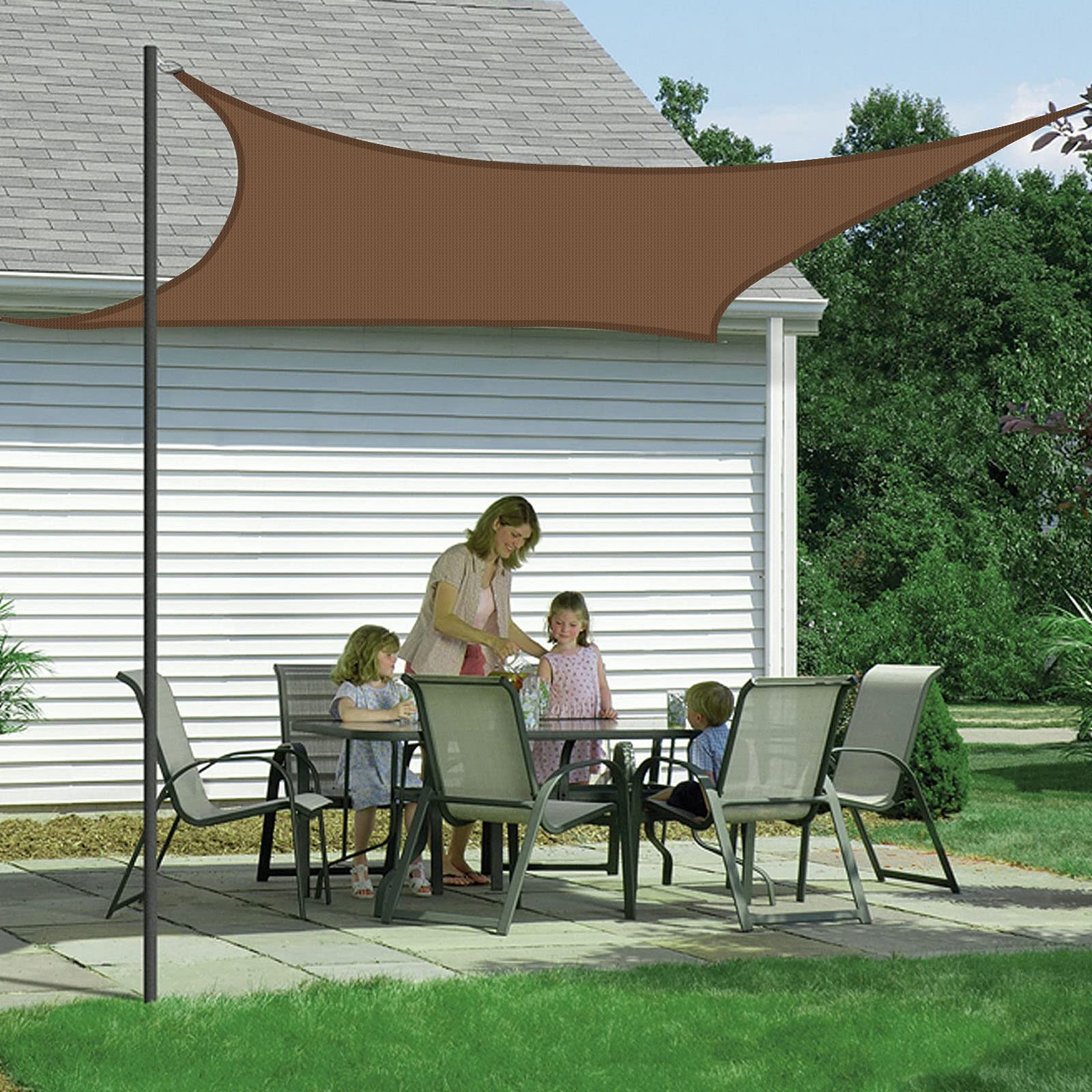 Voile d'ombrage ImperméAble Carré 2x2m, Toile Pergola 95% de Protection Anti-UV, avec Corde, pour Patio/Terrasse/Jardin/Extérieur/Piscine/Camping/Fête - Brun