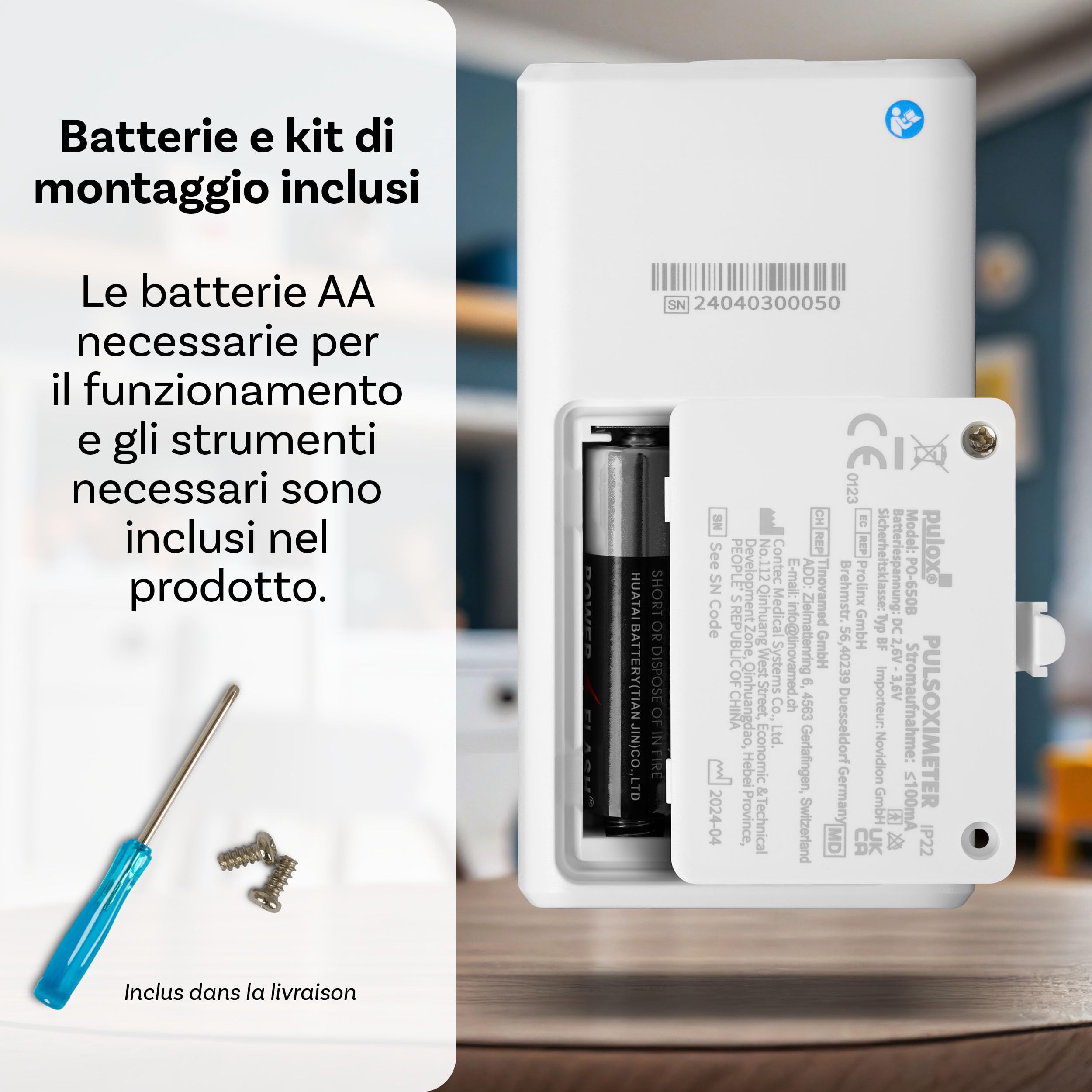 Pulox PO-650B - Pulsossimetro da dito con sensore esterno per neonati - Misurazione di SpO2 e polso in infanti e bambini