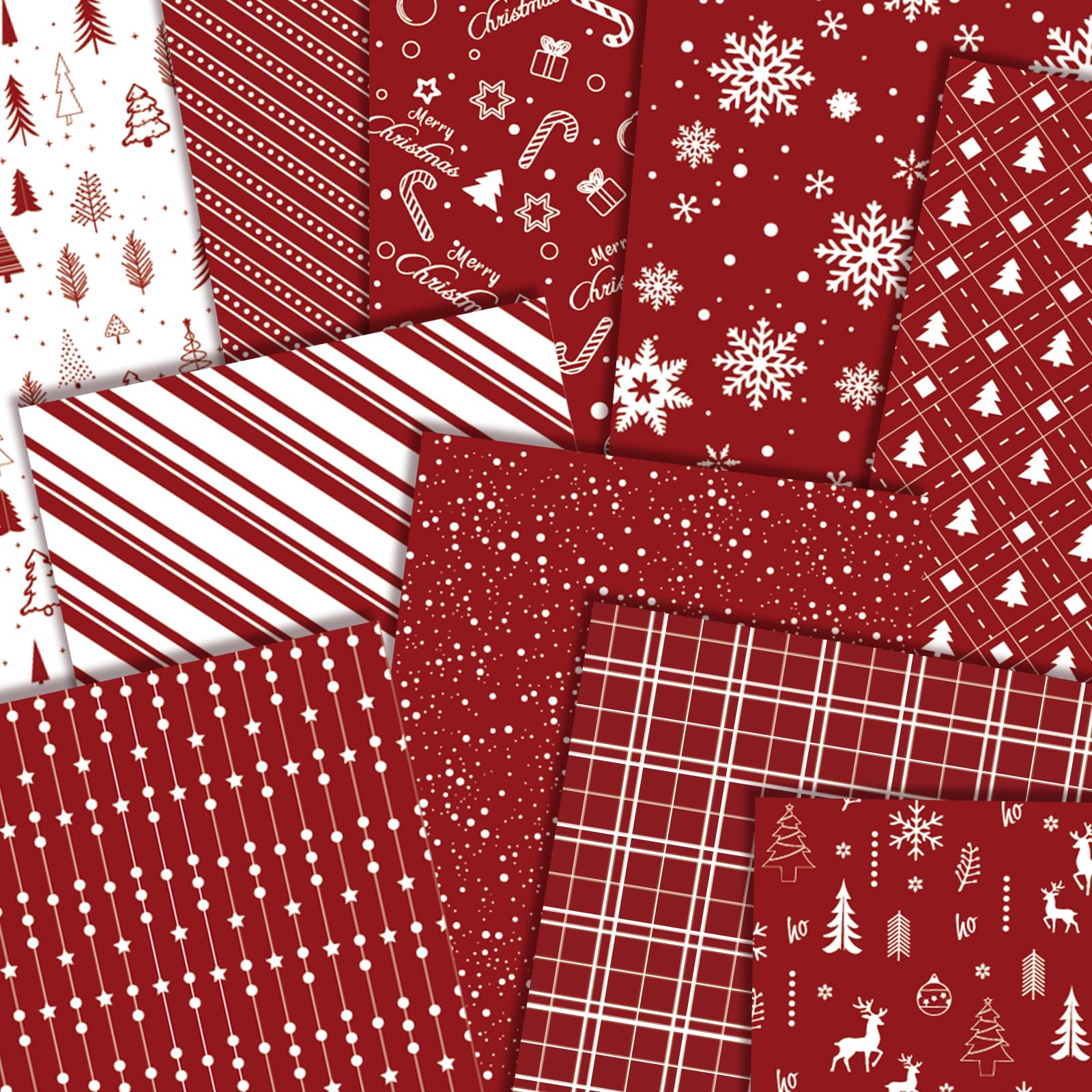 MIAHART 60 Pieces Merry Christmas Pattern Paper Set 10 Designs Festival Craft Paper for Card Making Scrapbook (Red & White, A5) - Image 3