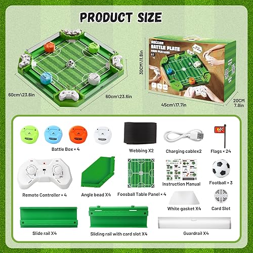 Miniatura 2 de Juego de mesa de futbolín con control remoto, mini juegos de mesa de fútbol con 3 bolas y 4 mandos remotos, juguete de mesa de fútbol para niños y