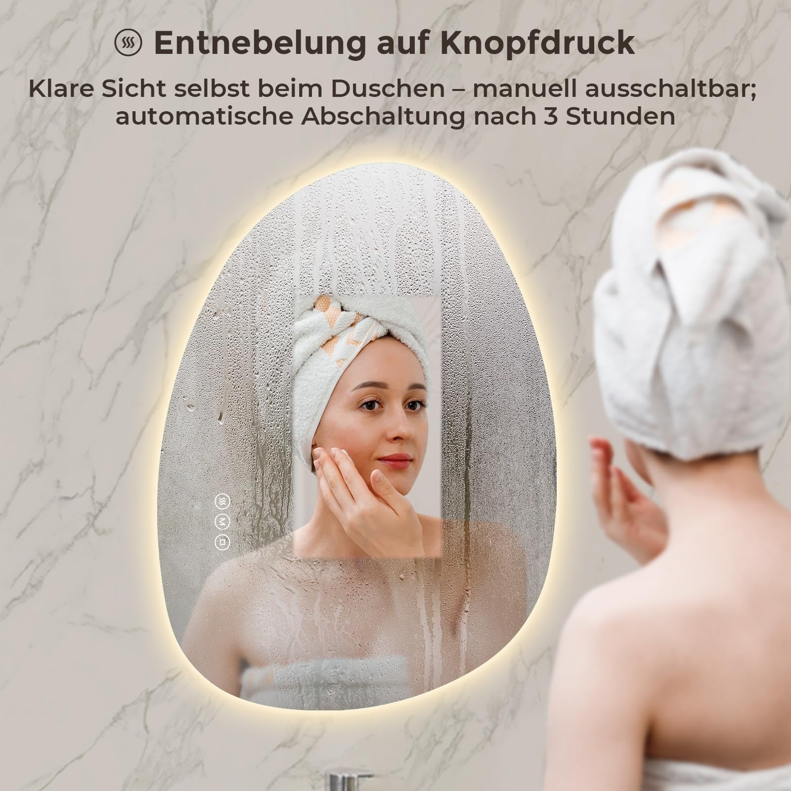 S'AFIELINA badspiegel asymmetrisch mit Beleuchtung 75x55, LED Badezimmerspiegel Dimmbar, Anti-Beschlag, 3 Lichtfarben, Organischer Wandspiegel für Bad Flur Gäste-WC, IP44, Memory, Horizontal/Vertikal