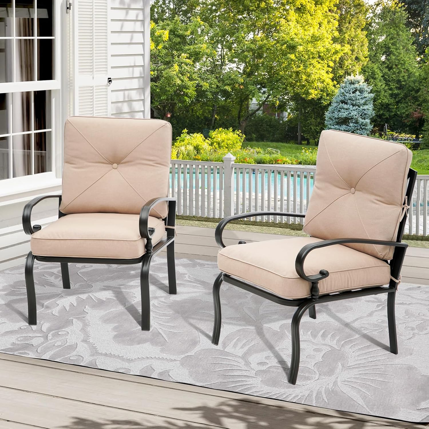 2 Piece Outdoor Furniture Patio Bistro Chairs Metal Dining Furniture Set, All-Weather Garden Seating Chair (Brown)