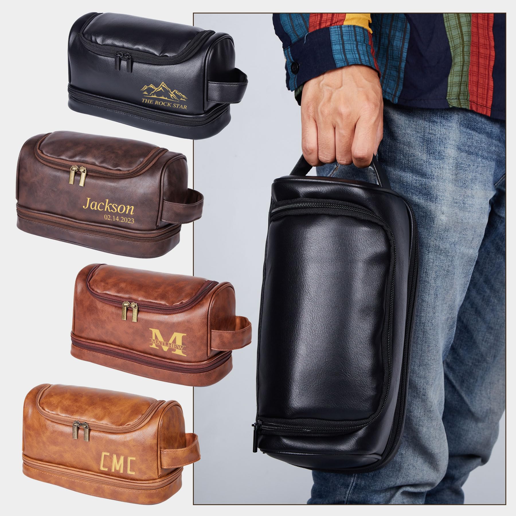 Neceser personalizado para hombre, Estilo 1 - Personalizado, Bolsa de transporte para hombre con gancho para colgar