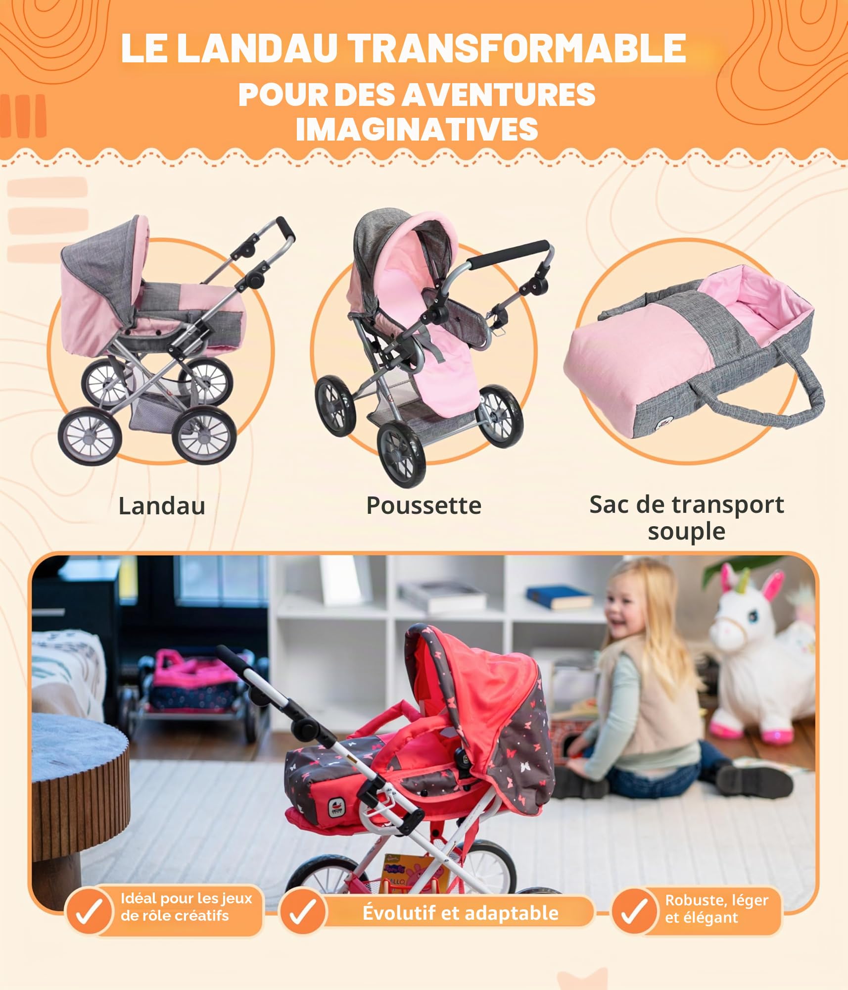 Bayer Chic 2000 Poussette Poupon 3en1 Leni | Évolutive & Ergonomique | Une poussette pour poupon 3en1 haut de gamme, saine et évolutive pour accompagner votre enfant durant des années.