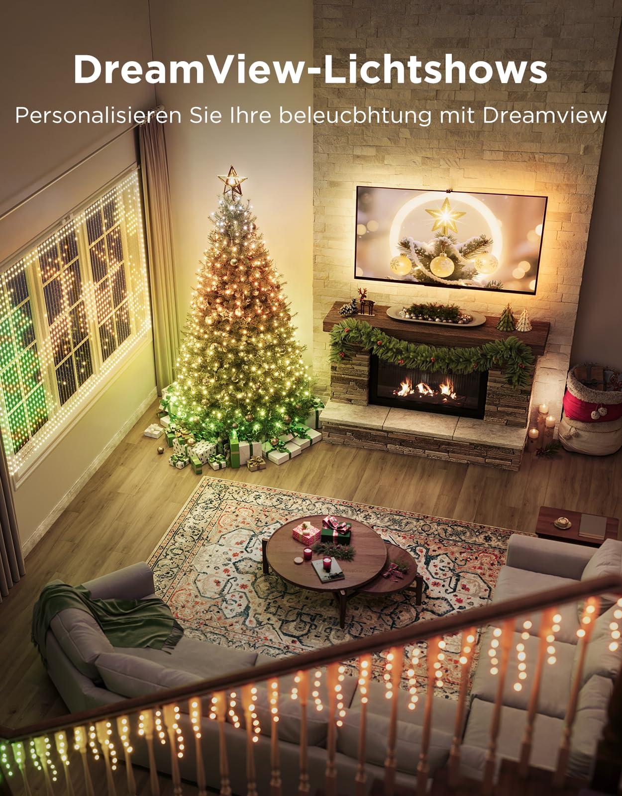 Govee Christmas Sparkle String Lights, Weihnachten Lichterkette für Innenräume, 20M RGBWIC-Leuchten mit 250 LEDs, 140+ Dynamische Szenenmodi für Weihnachtsdekorationen, APP-Steuerung mit Alexa