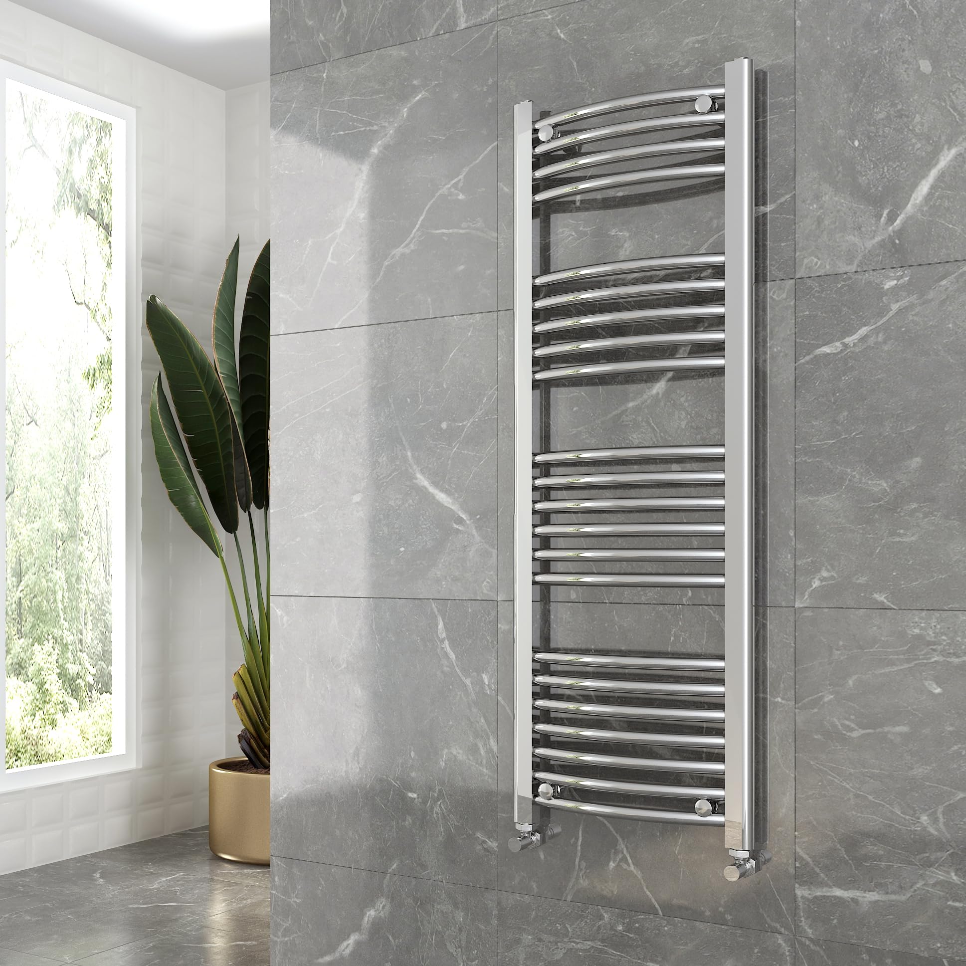 Curved Chrome Heated Towel Ladder Rail Bathroom Radiator 400mm (w) x 1200mm (h) - 1683 BTUs