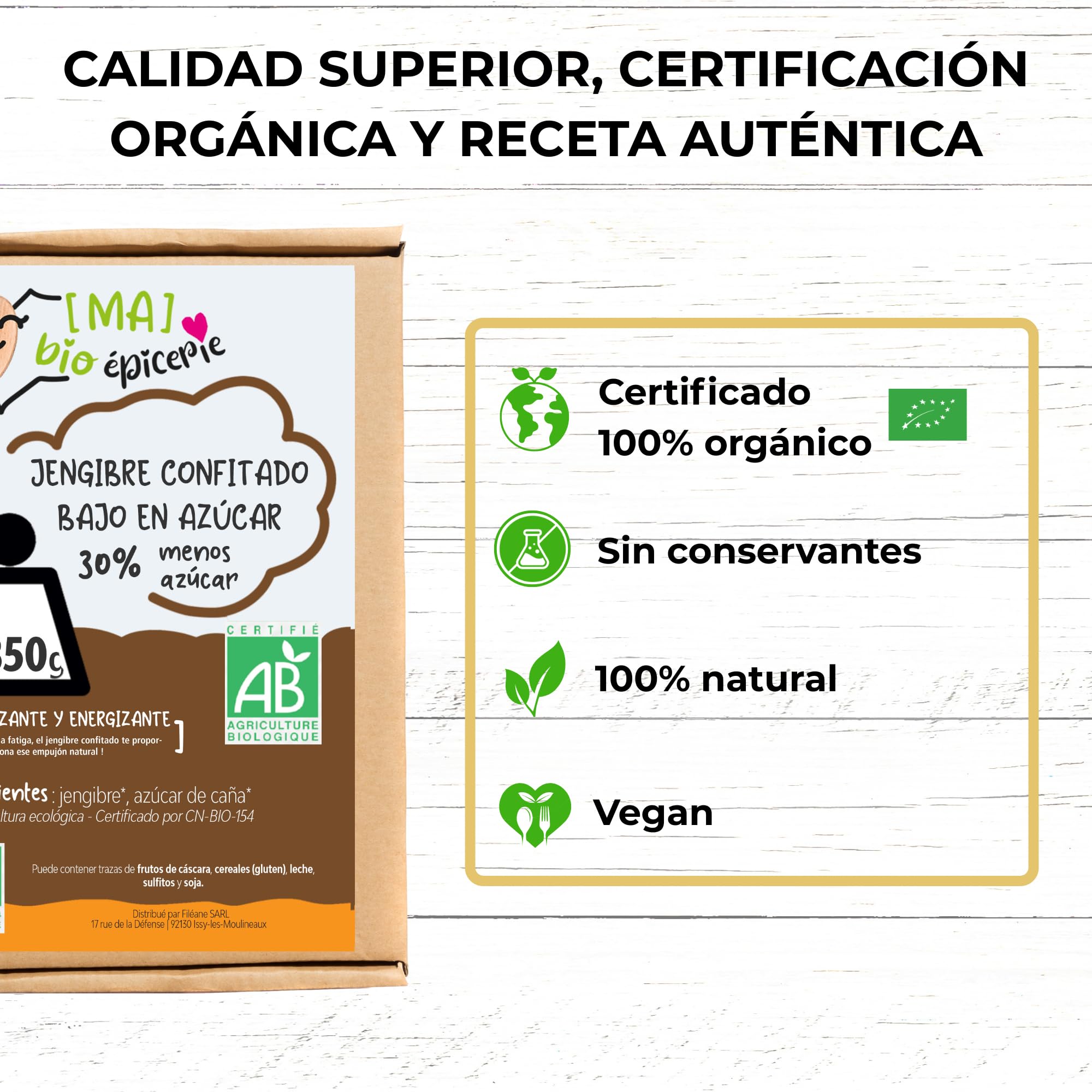 MA bio-épicerie - Jengibre Confitado Ecológico Reducido en Azúcar -30% en Cubitos 1850 g - Jengibre Deshidratado a Granel sin Conservantes - Alternativa Más Ligera
