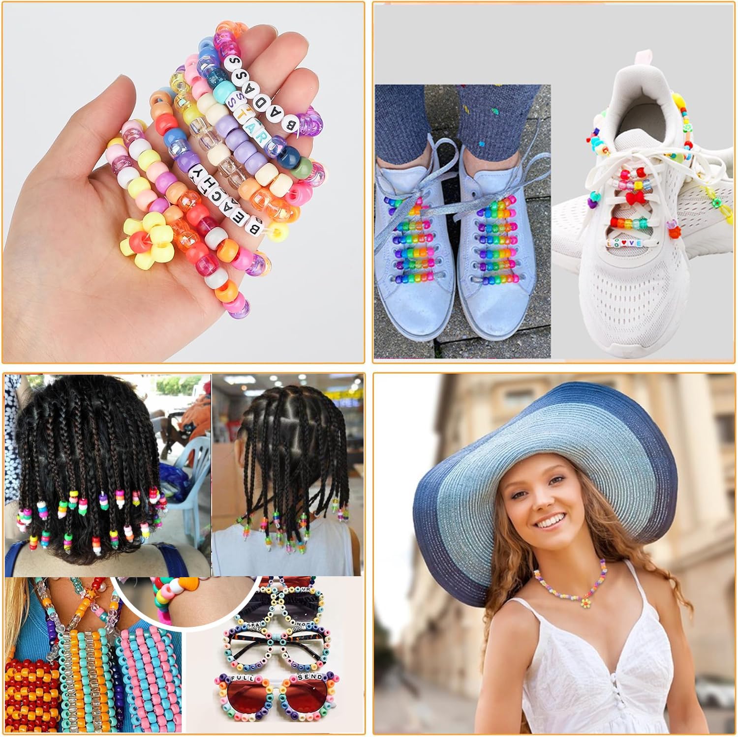 Pony Beads, 2380pcs Pony Bead for Friendship Bracelet Making 64 Colors Hair Beads, Include Letters Kandi Bead, Tassels - Image 4