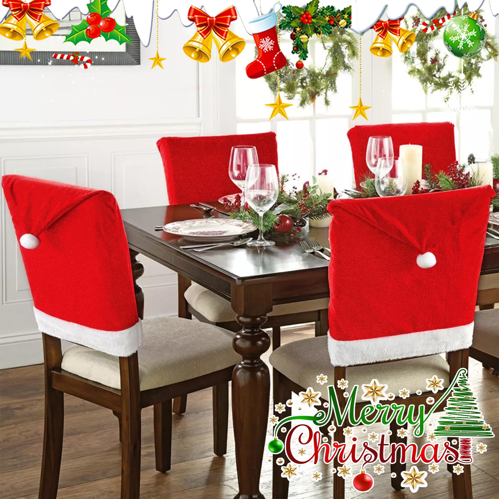Oletabeth Set di 6 coprisedie natalizie per sedia da pranzo con Babbo Natale, pupazzo di neve, alci, per cucina, vacanze, festival, feste, decorazioni