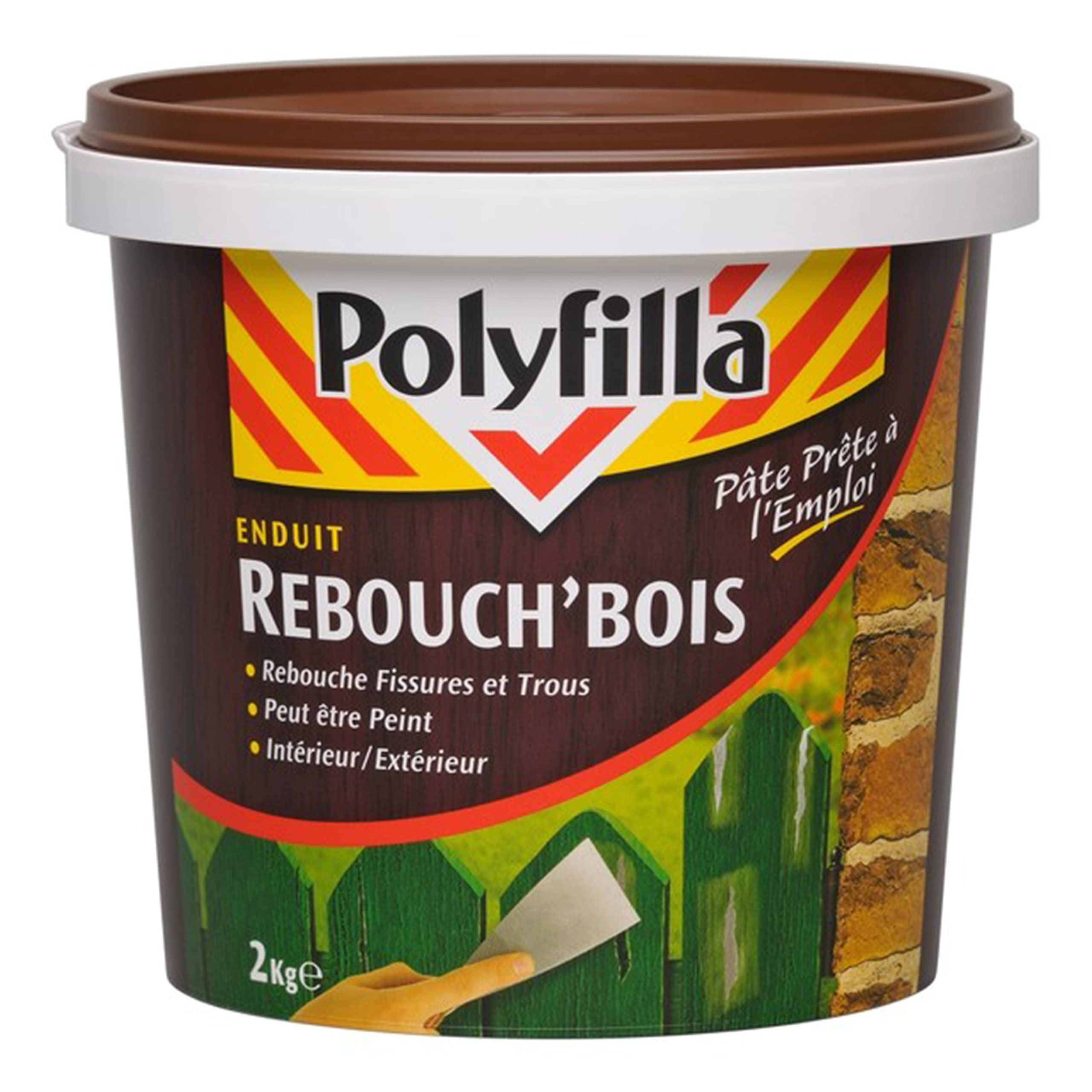 Polyfilla Enduit Rebouche Bois pour fissures et trous - grande dureté - Intérieur et Extérieur - REBOUCH'BOIS Pâte 2Kg