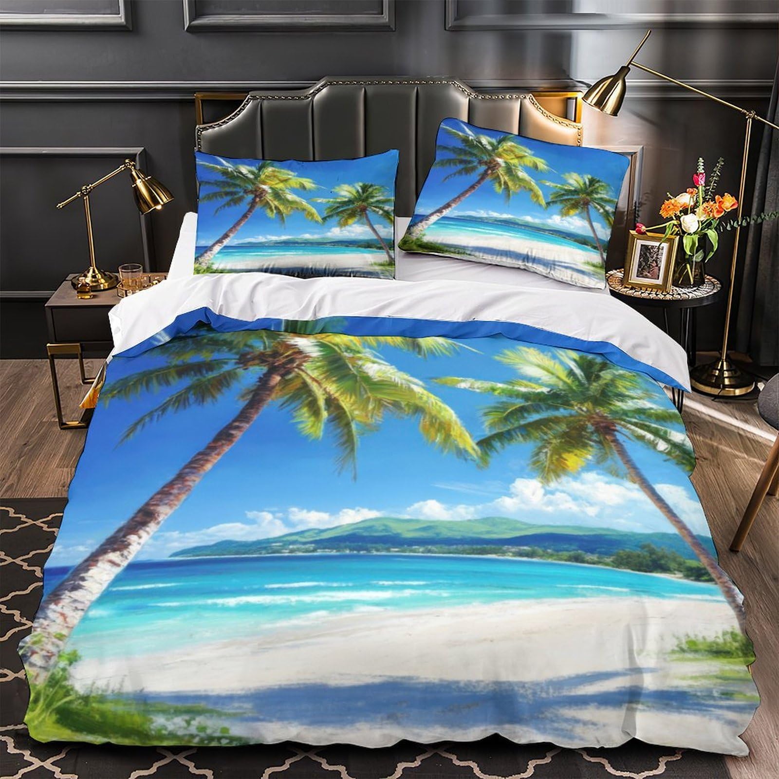 Housse de couette anti-acarien motif tribal avec fermeture éclair pour lit king